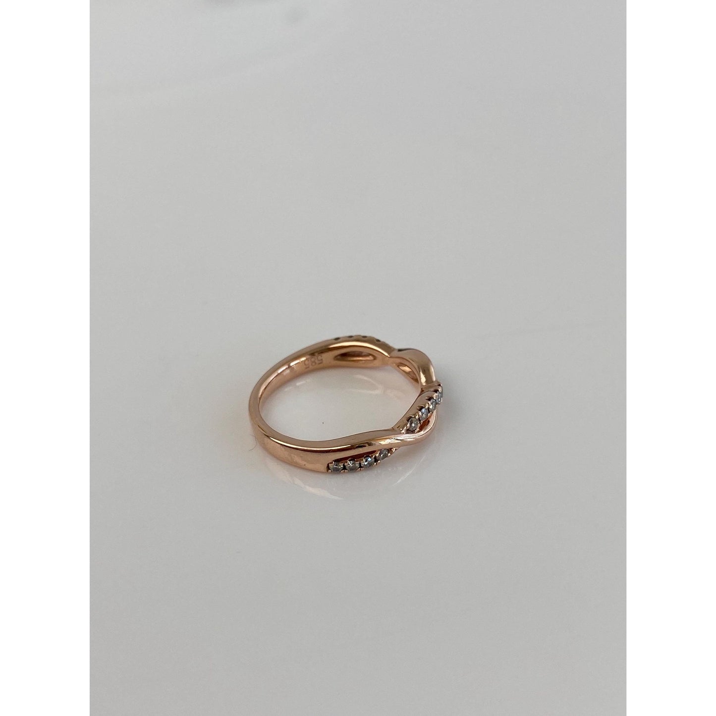 Vintage Solid 14k Rose Gold Diamond Twist Ring Band - Size 4.75