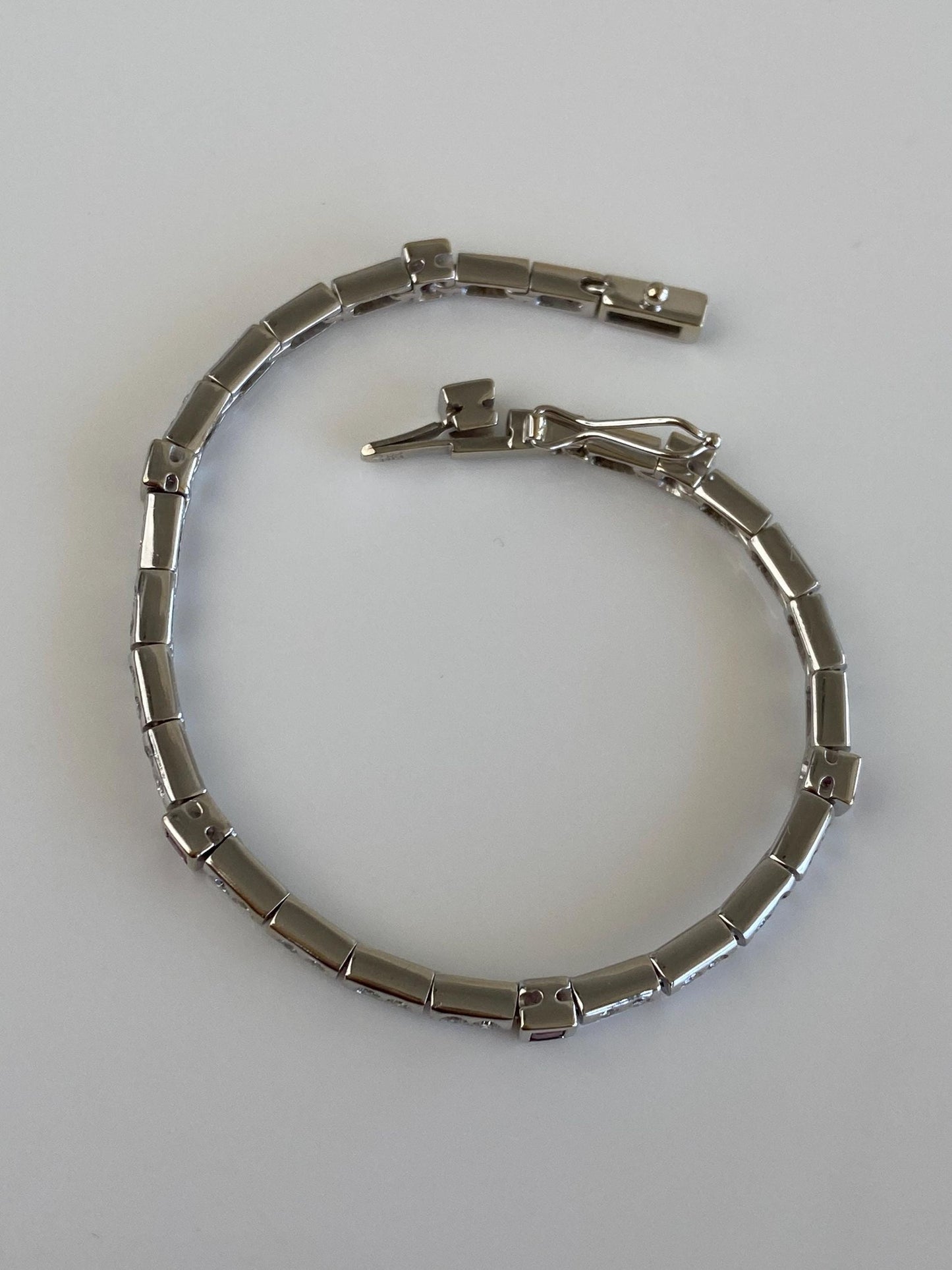 Vintage Solid 18k White Gold Diamond Ruby Link Bracelet - 7 inches