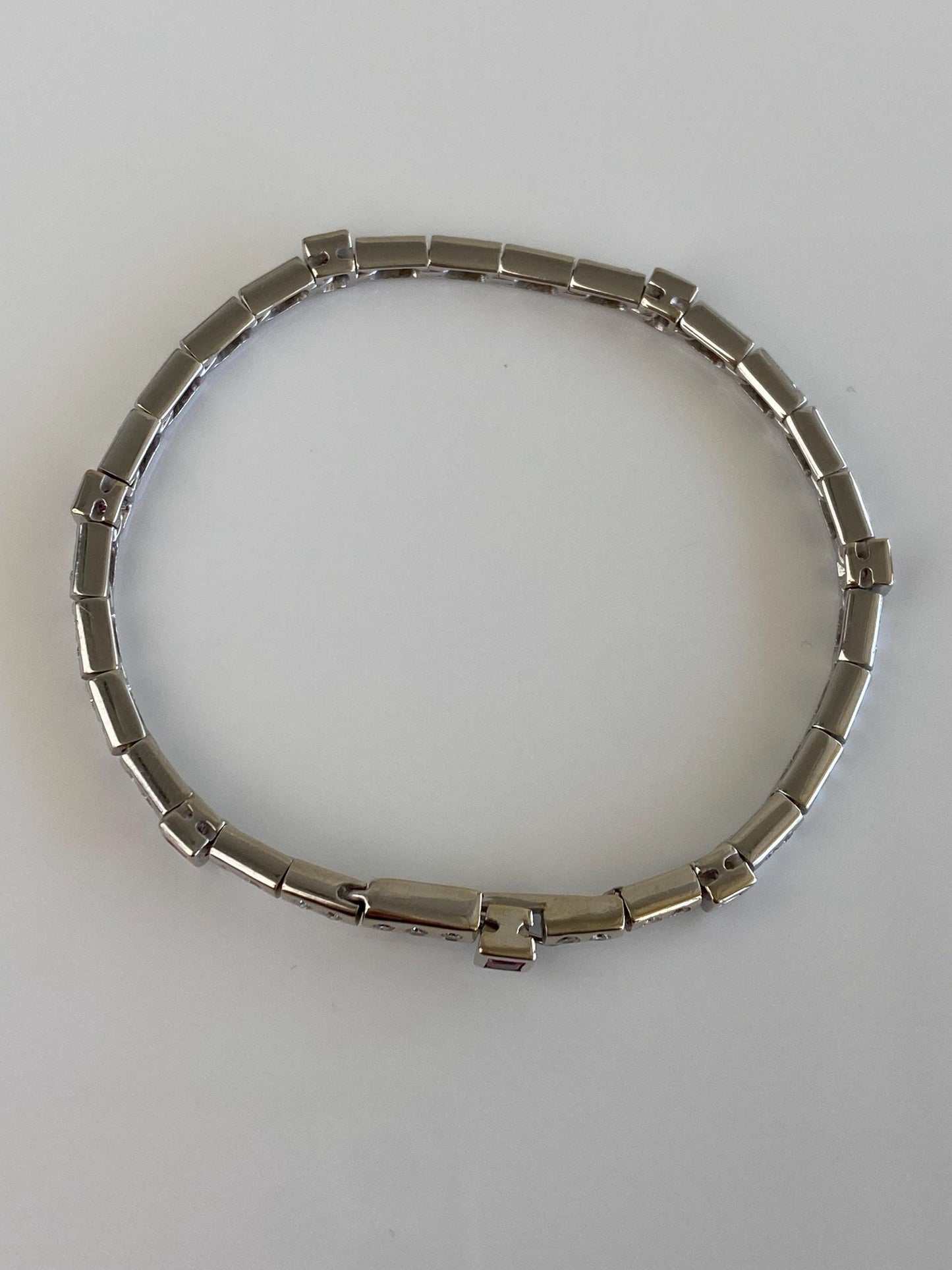 Vintage Solid 18k White Gold Diamond Ruby Link Bracelet - 7 inches