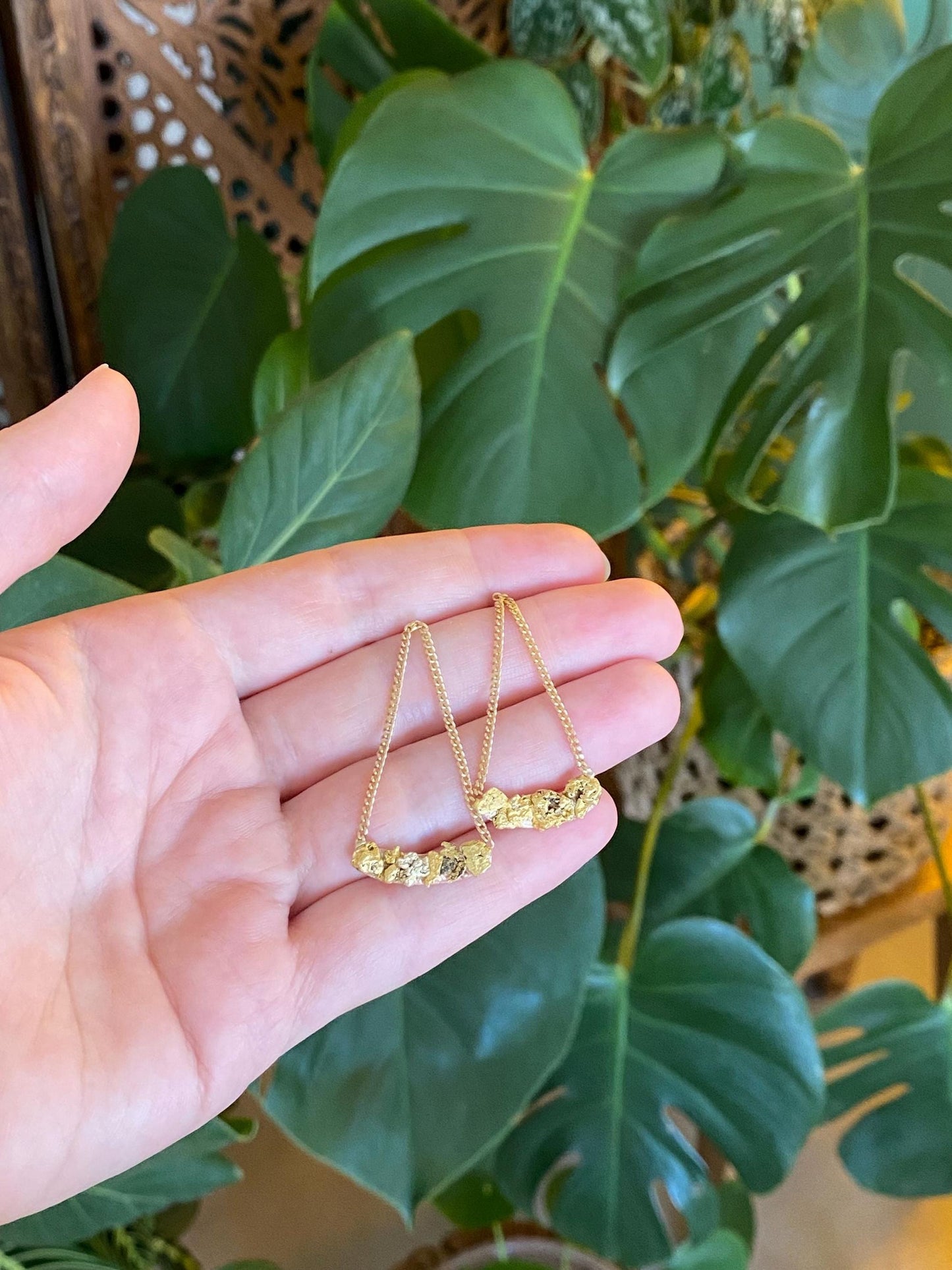 Vintage Solid 18k Yellow Gold Nugget Curb Chain Dangle Stud Earrings
