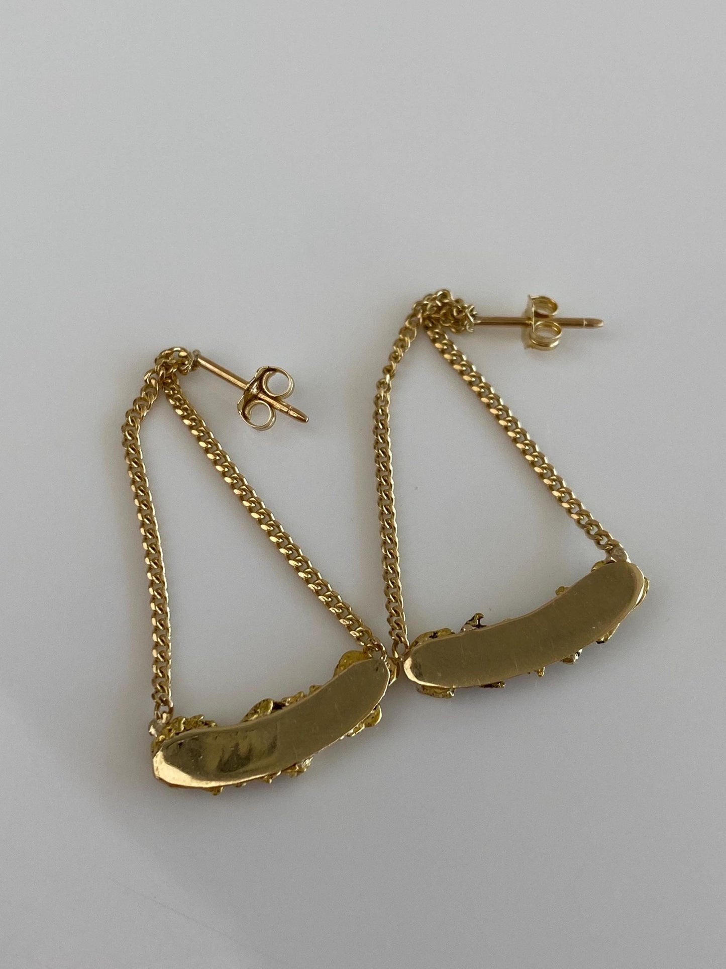 Vintage Solid 18k Yellow Gold Nugget Curb Chain Dangle Stud Earrings