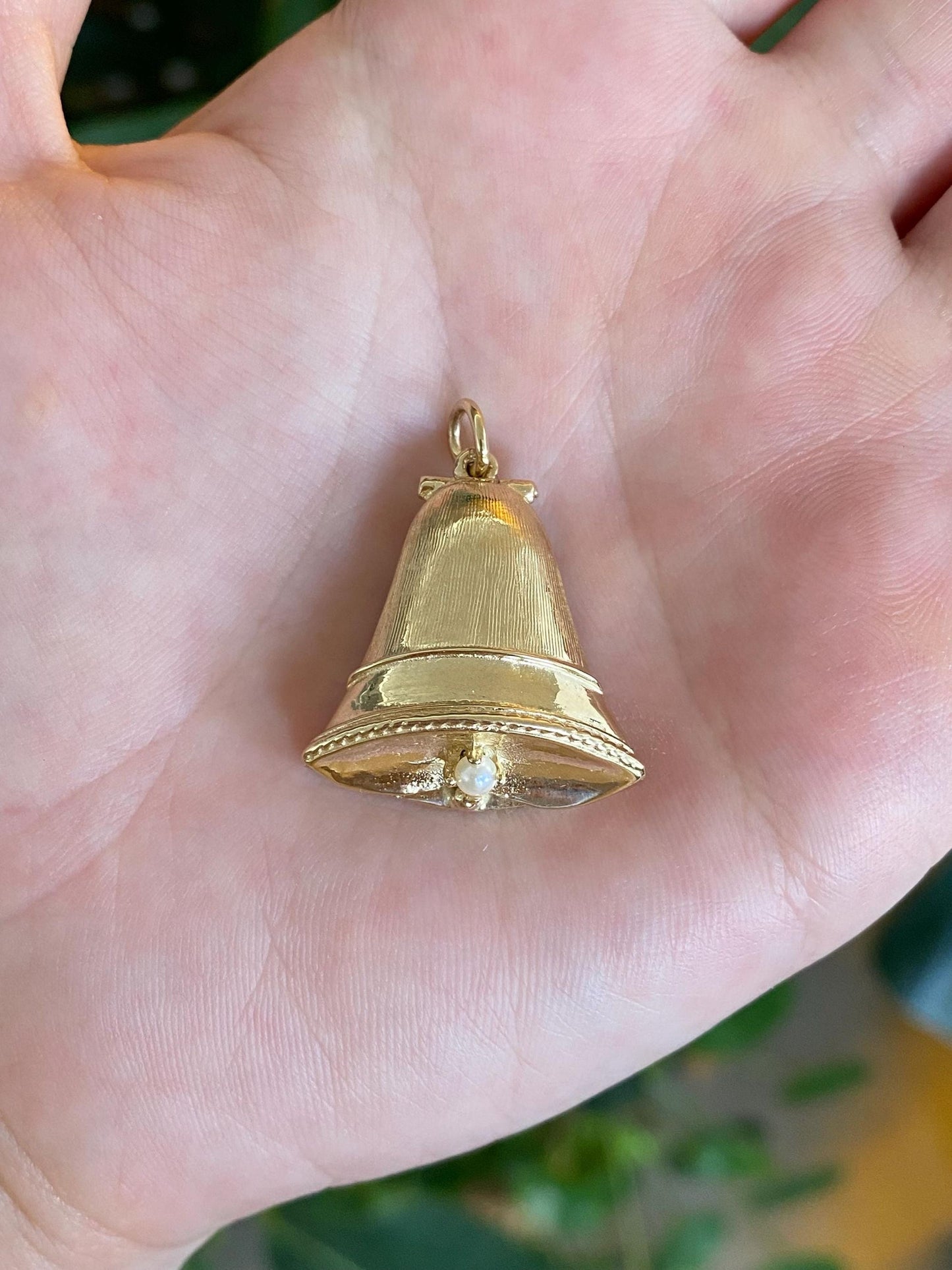 Vintage Solid 14k Yellow Gold Pearl Bell Locket Charm
