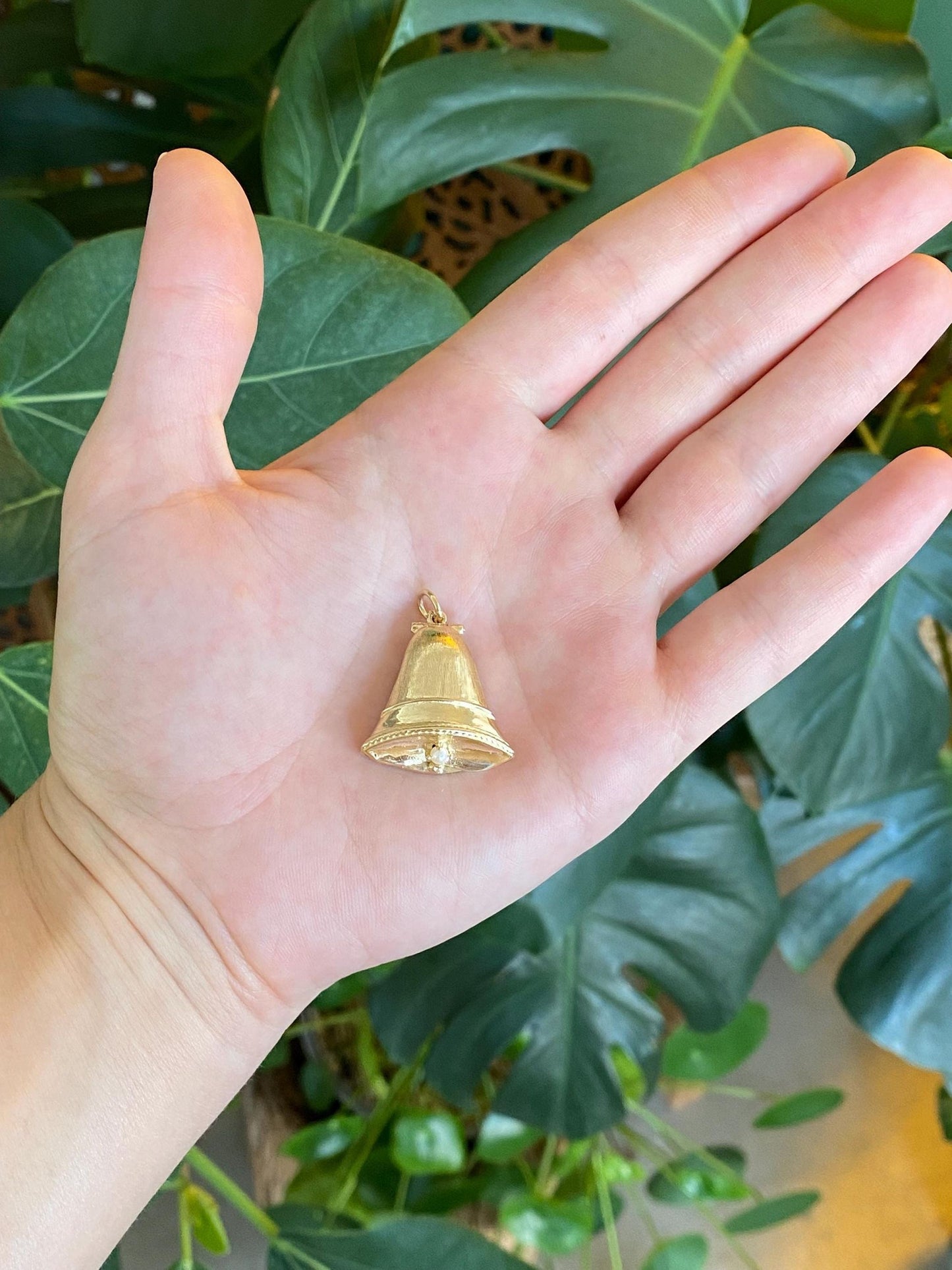Vintage Solid 14k Yellow Gold Pearl Bell Locket Charm