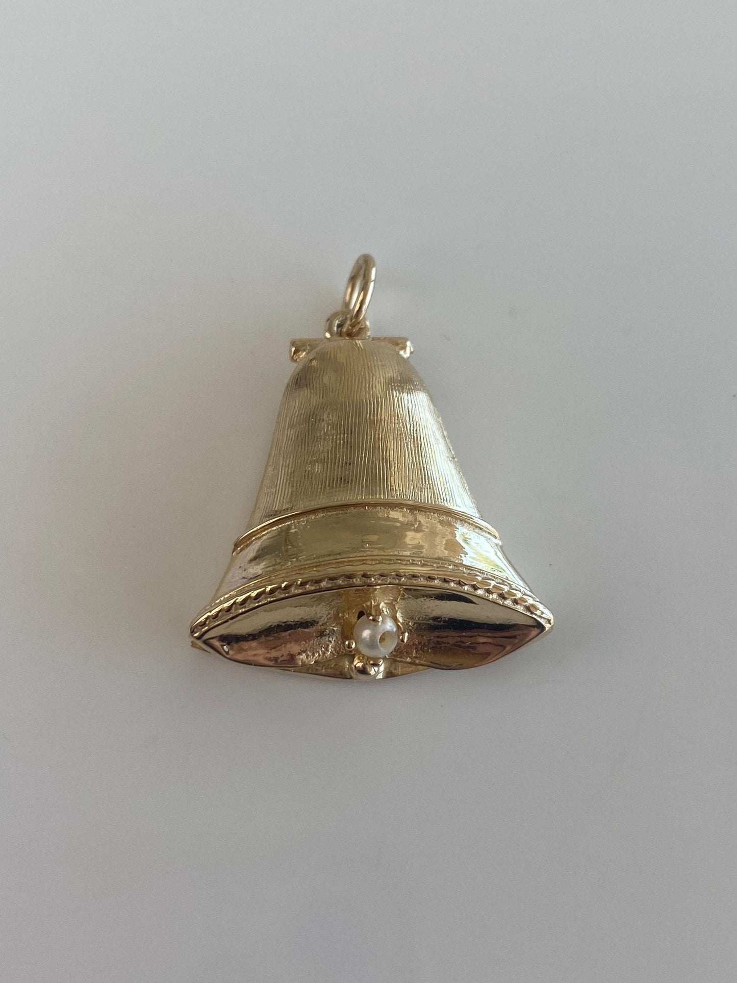 Vintage Solid 14k Yellow Gold Pearl Bell Locket Charm