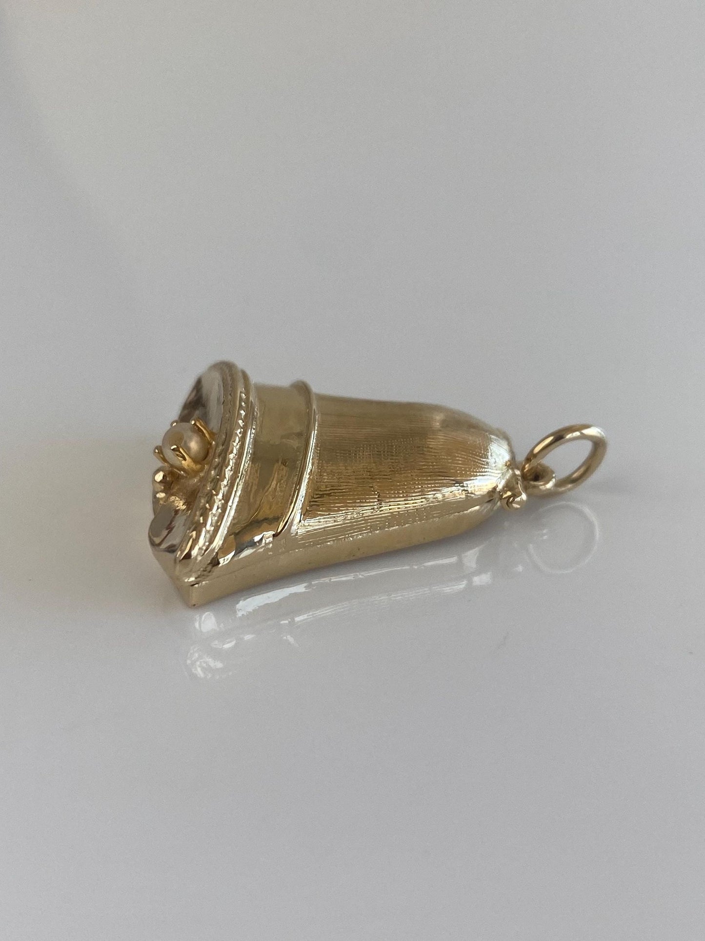 Vintage Solid 14k Yellow Gold Pearl Bell Locket Charm