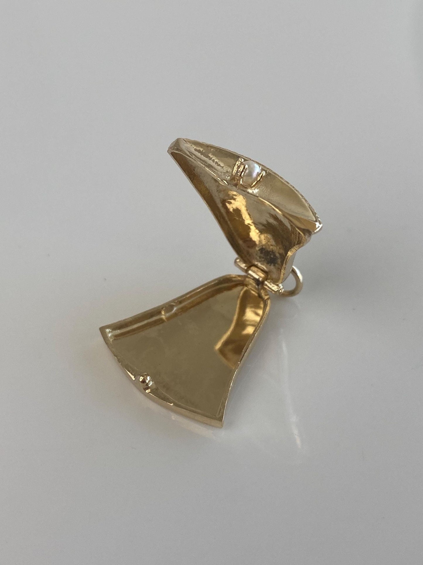 Vintage Solid 14k Yellow Gold Pearl Bell Locket Charm
