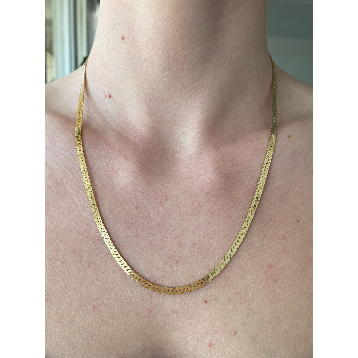 Vintage Solid 14k Yellow Gold Herringbone Chain Necklace - 20 inches