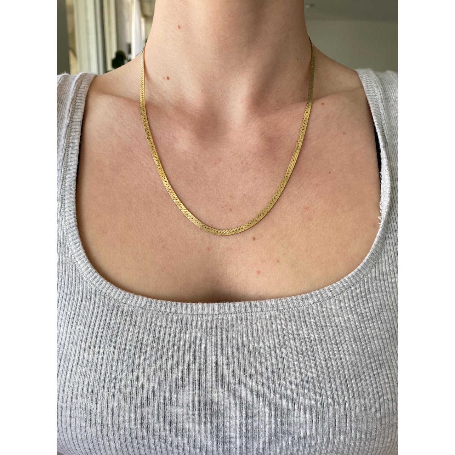 Vintage Solid 14k Yellow Gold Herringbone Chain Necklace - 20 inches