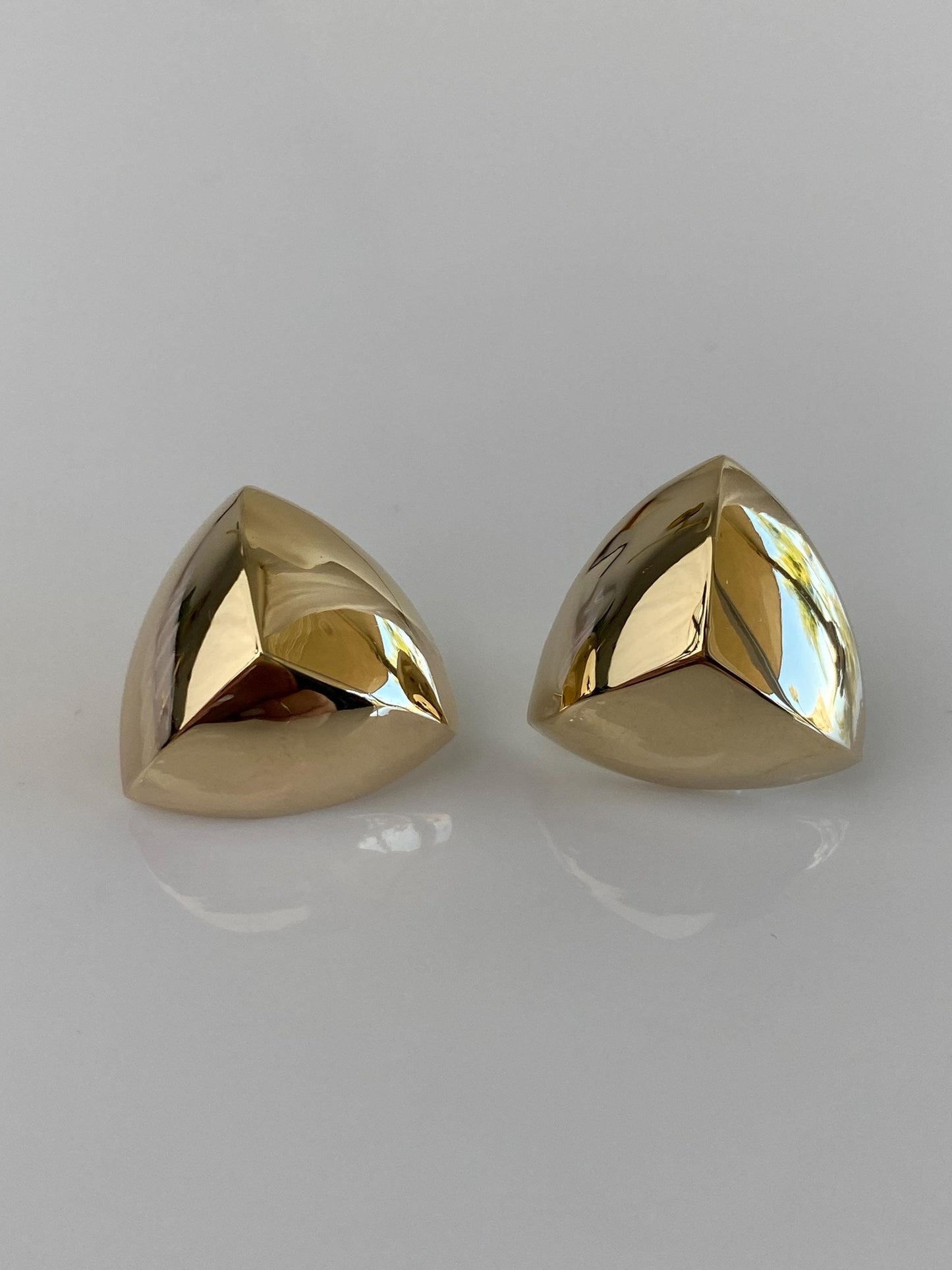 Vintage 14k Yellow Gold Domed Soft Triangle Stud Earrings
