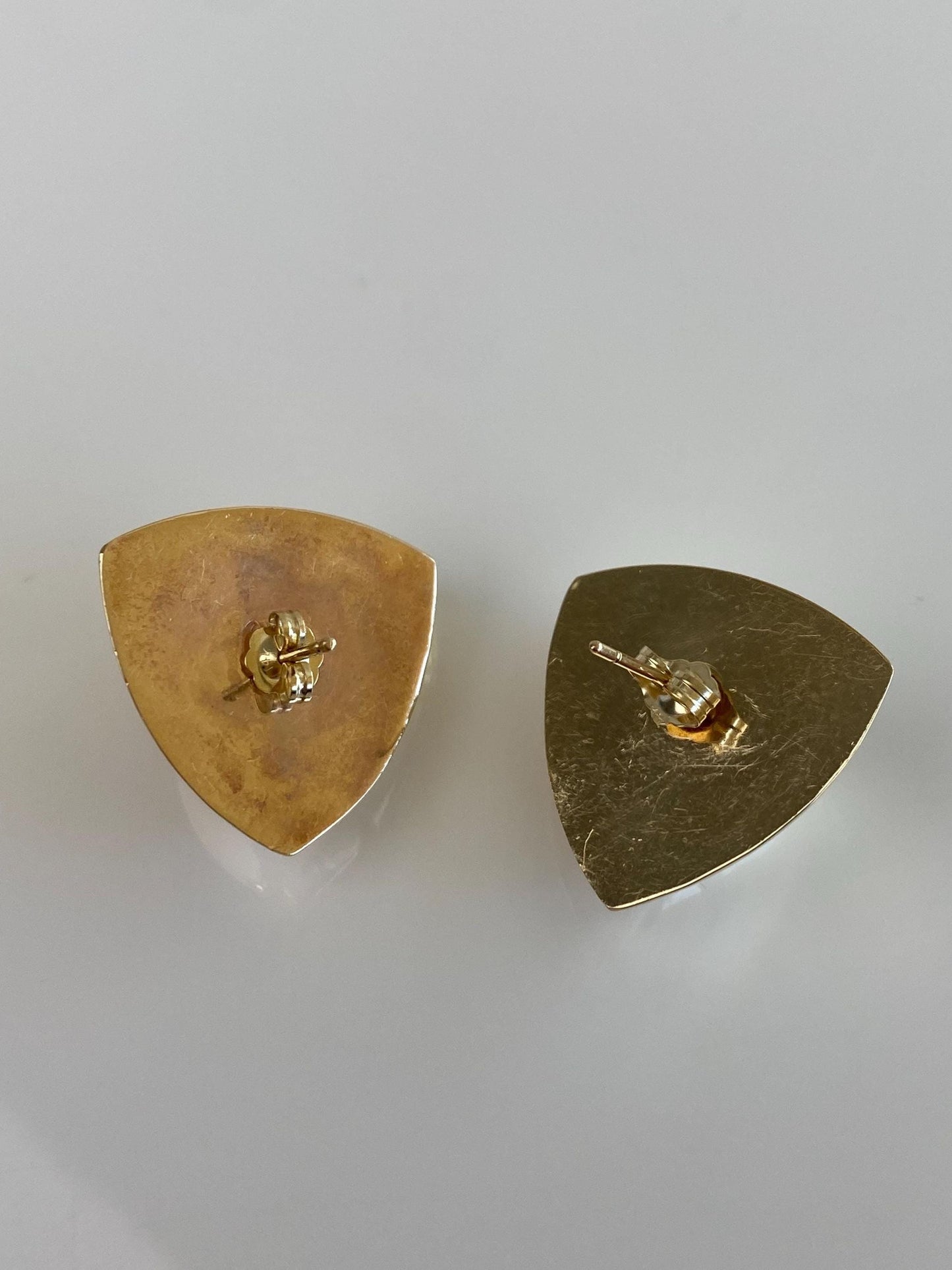 Vintage 14k Yellow Gold Domed Soft Triangle Stud Earrings