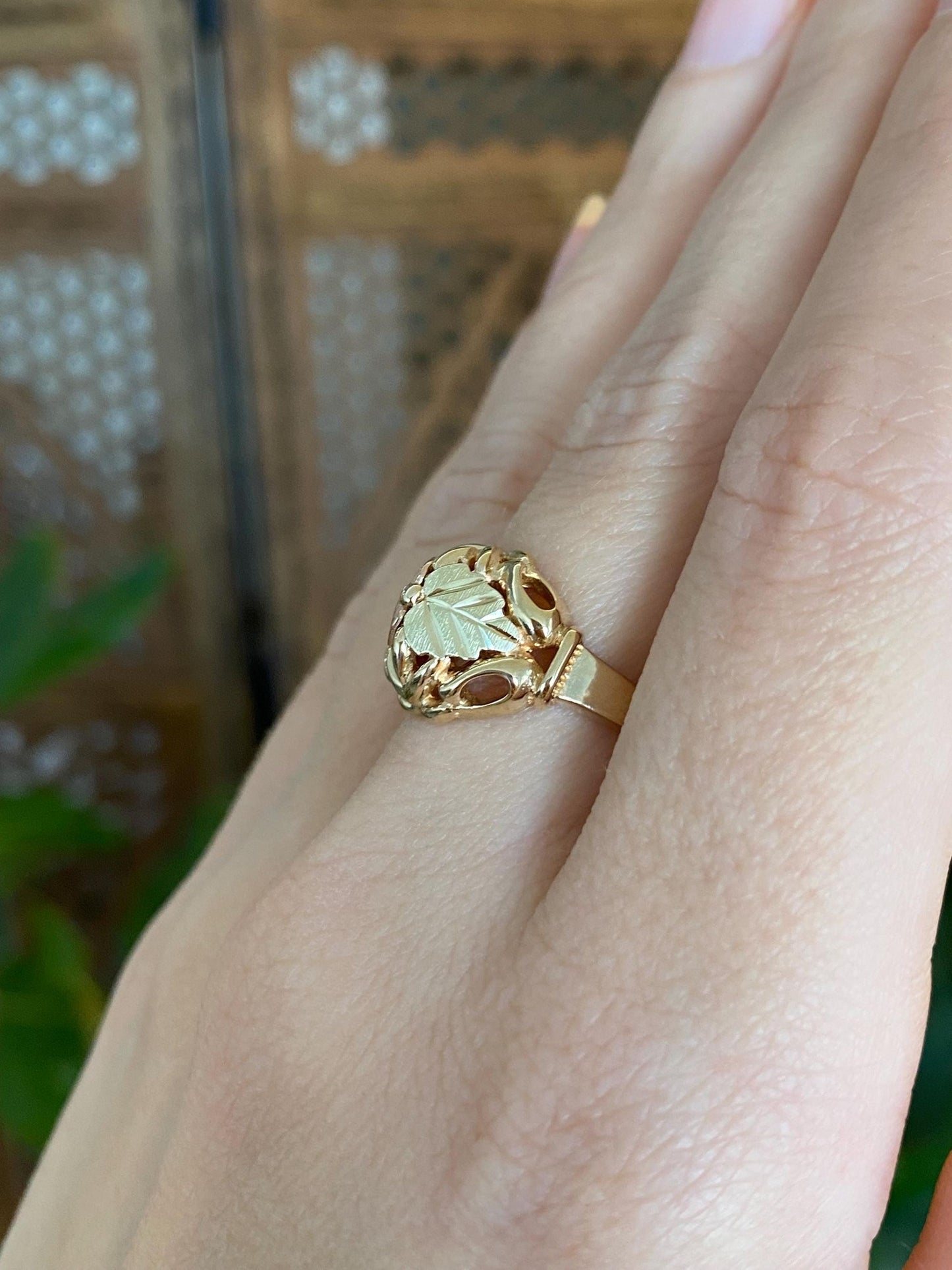 Solid 10k Black Hills Gold Leaves Ring - Size 6.75