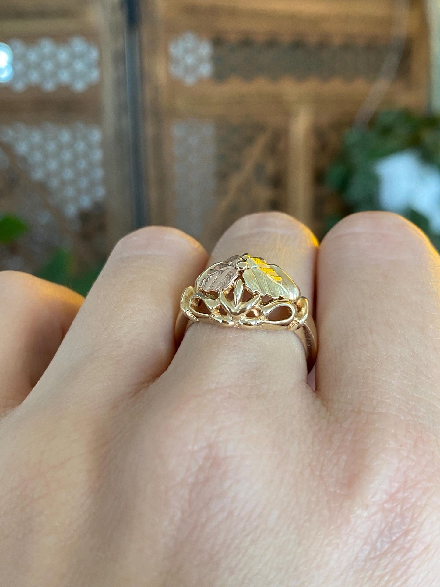 Solid 10k Black Hills Gold Leaves Ring - Size 6.75