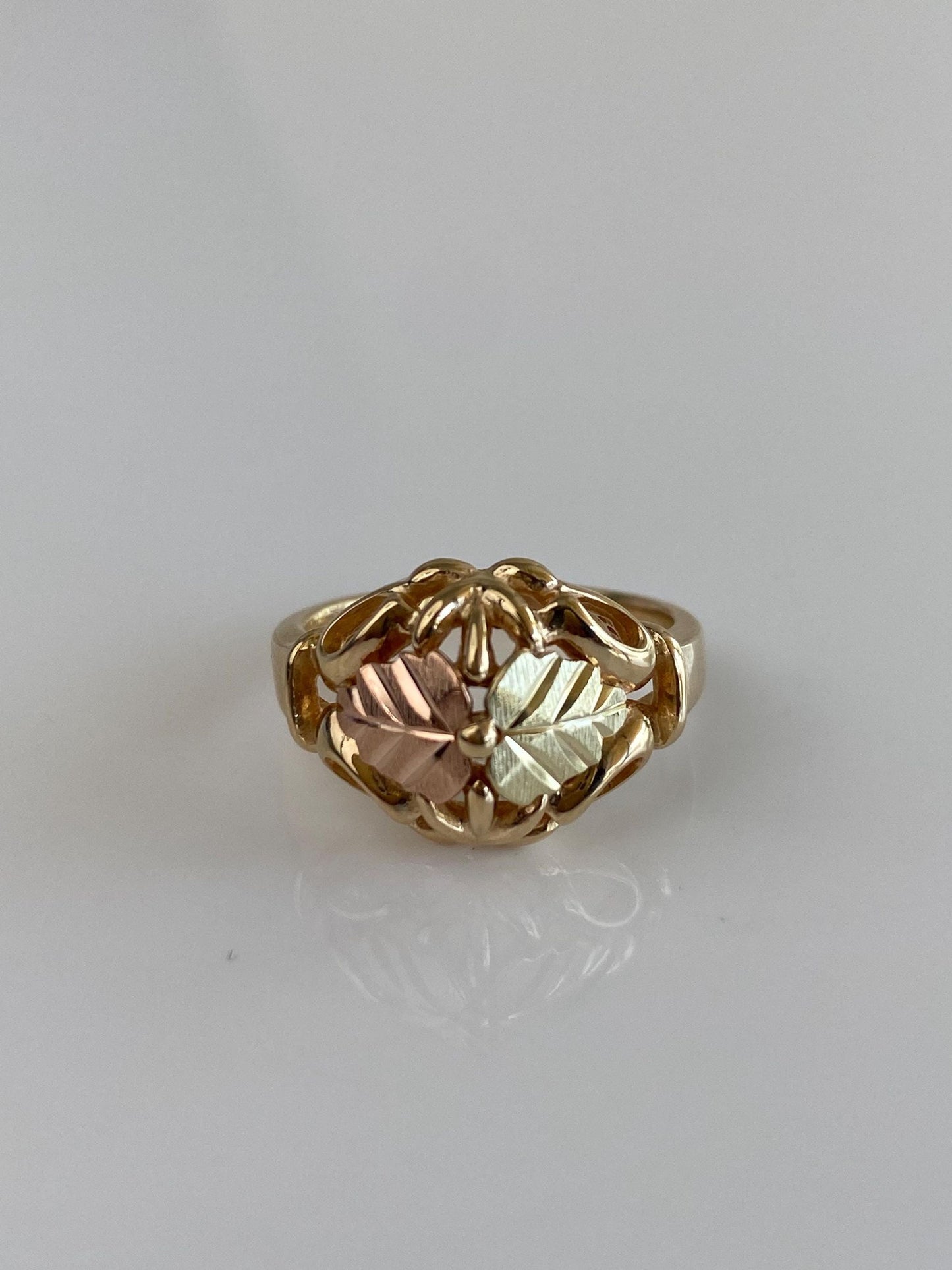 Solid 10k Black Hills Gold Leaves Ring - Size 6.75