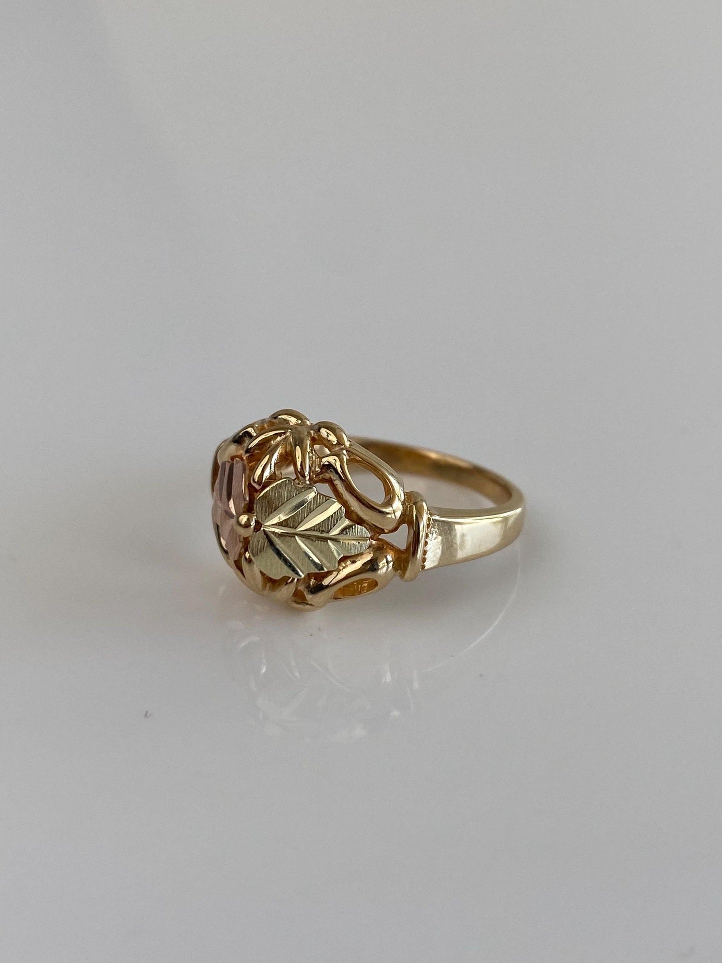 Solid 10k Black Hills Gold Leaves Ring - Size 6.75