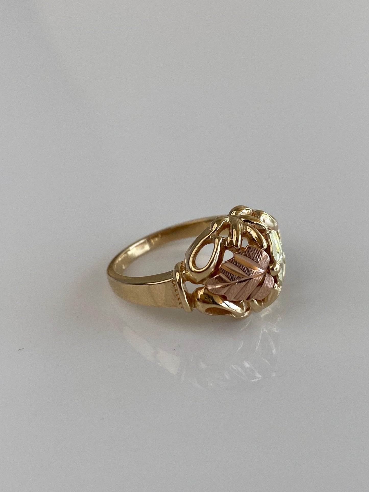 Solid 10k Black Hills Gold Leaves Ring - Size 6.75