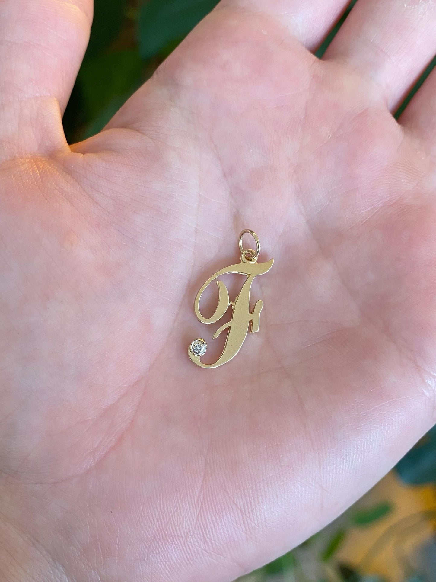 Solid 14k Yellow Gold Diamond Initial 'F' Charm