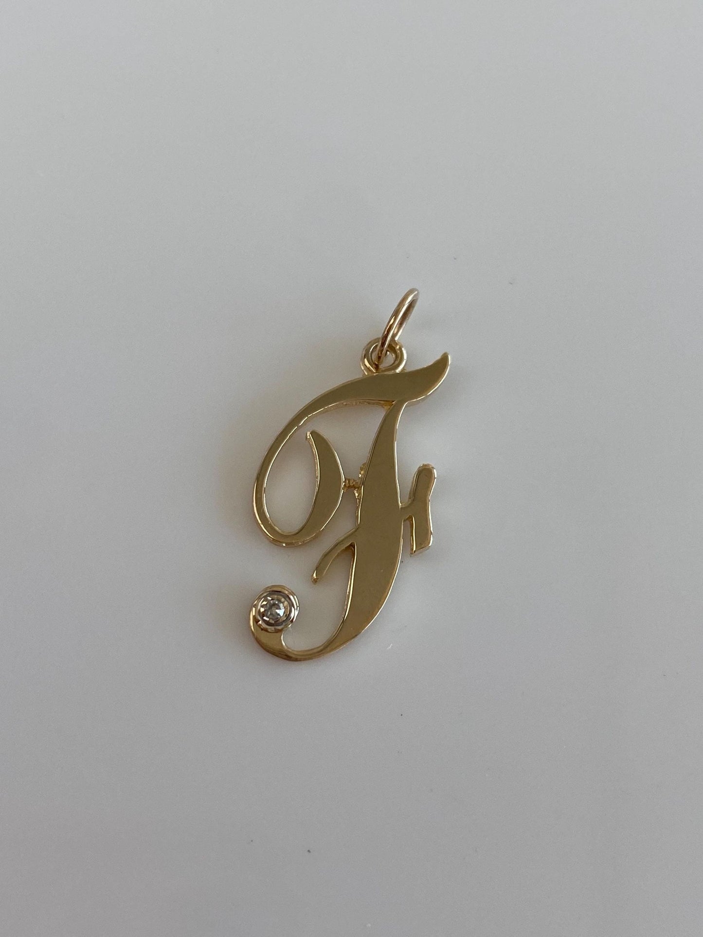 Solid 14k Yellow Gold Diamond Initial 'F' Charm