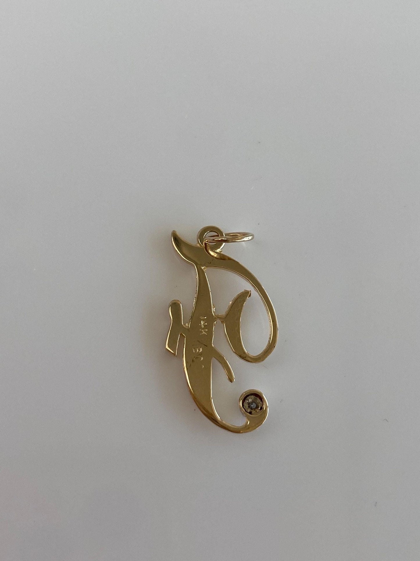 Solid 14k Yellow Gold Diamond Initial 'F' Charm