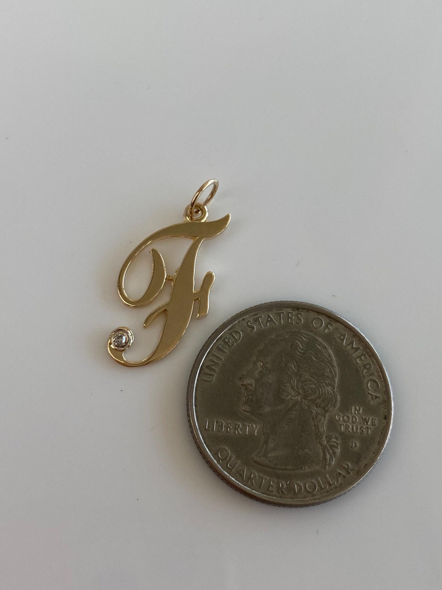 Solid 14k Yellow Gold Diamond Initial 'F' Charm