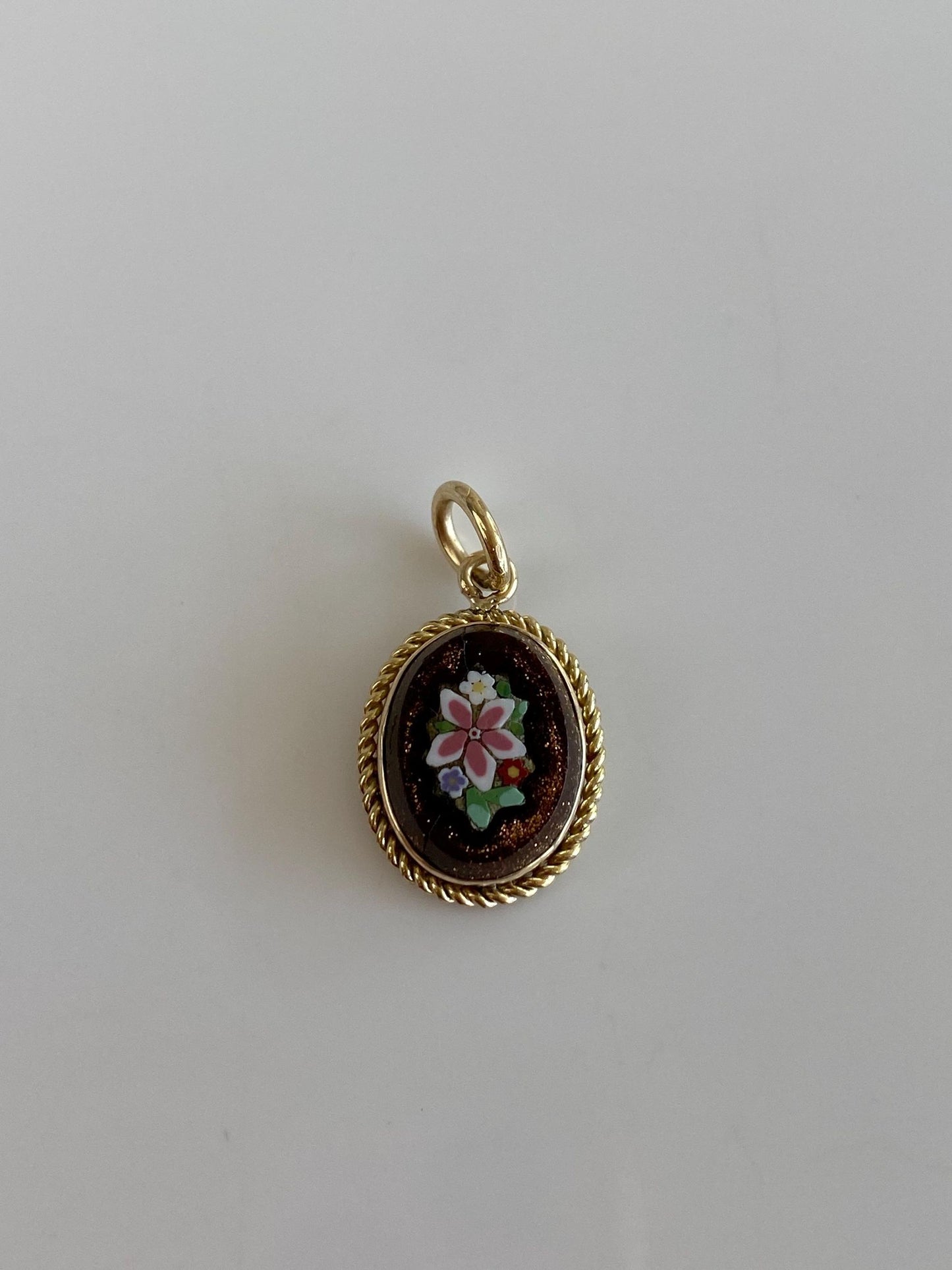 Vintage Solid 10k Yellow Gold Sunstone Mosaic Floral Cufflink Charm