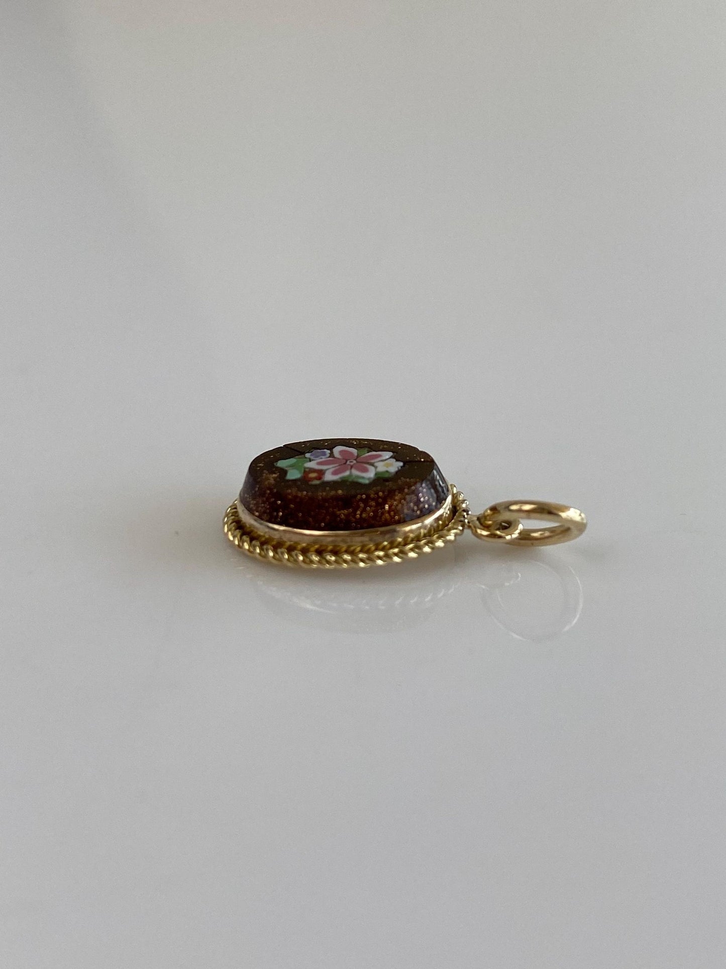 Vintage Solid 10k Yellow Gold Sunstone Mosaic Floral Cufflink Charm