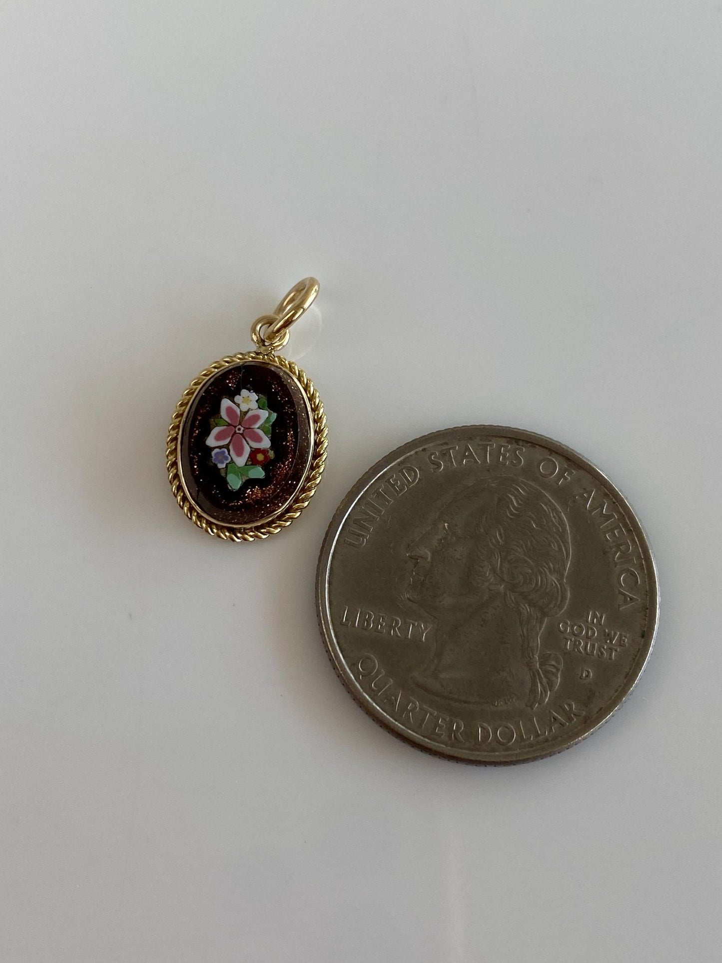 Vintage Solid 10k Yellow Gold Sunstone Mosaic Floral Cufflink Charm
