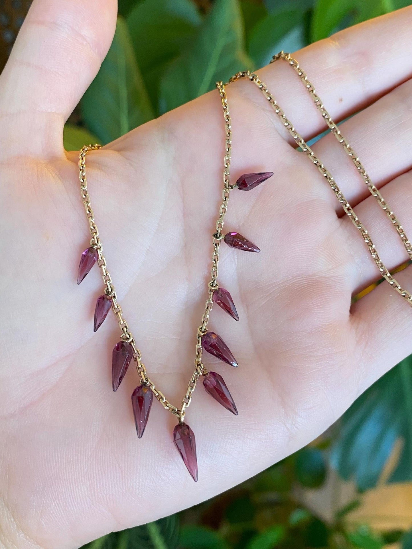 Vintage Solid 14k Rosey Gold Pink Tourmaline Spikes Biker Link Chain Necklace - 16.75 inches