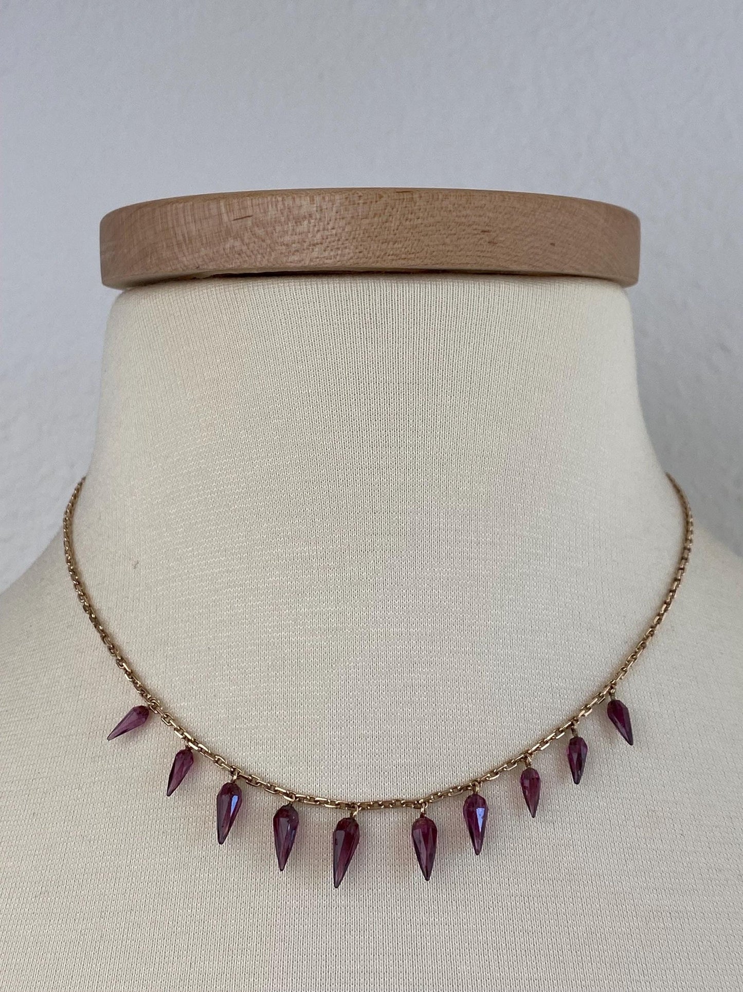 Vintage Solid 14k Rosey Gold Pink Tourmaline Spikes Biker Link Chain Necklace - 16.75 inches
