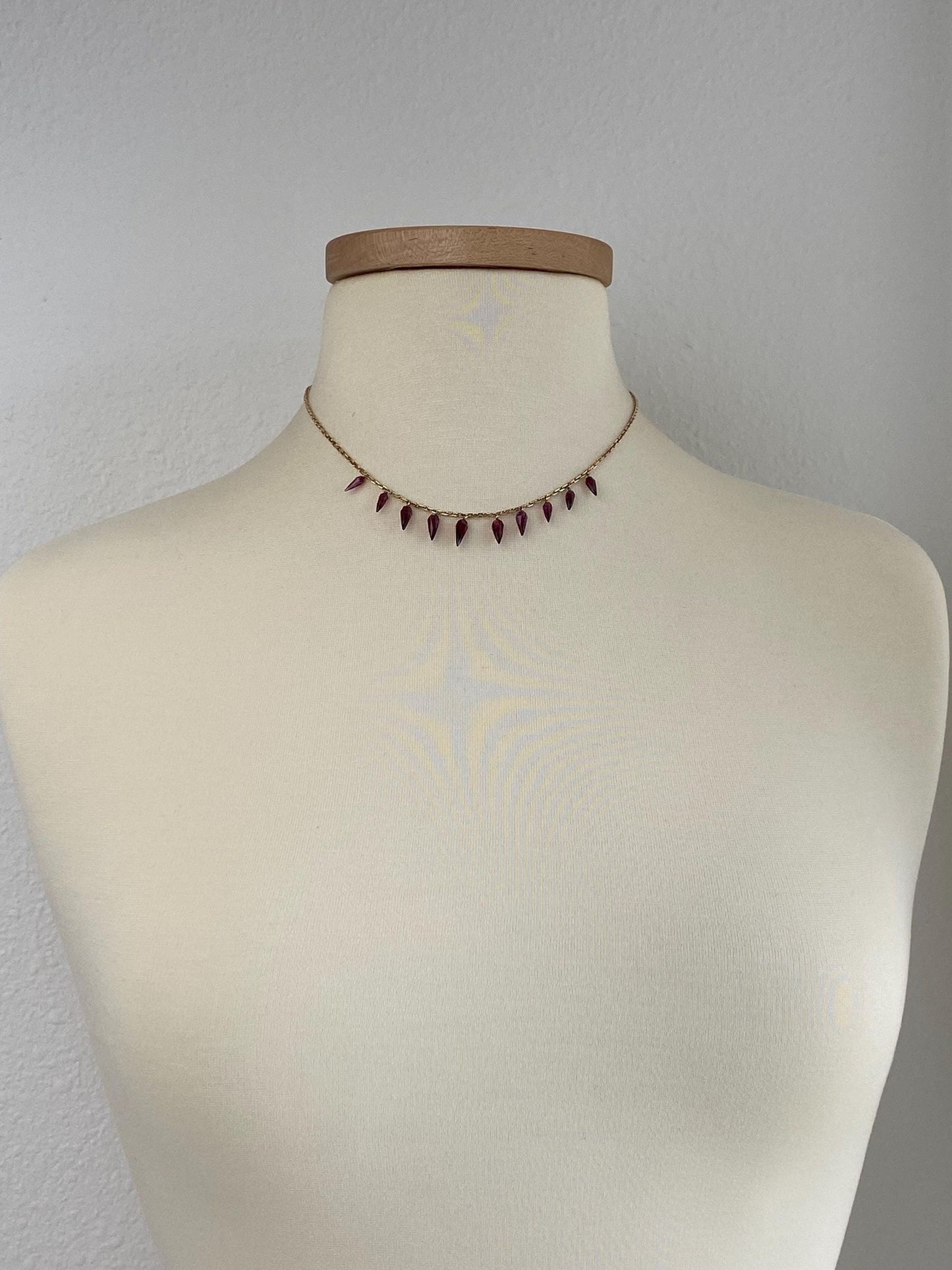 Vintage Solid 14k Rosey Gold Pink Tourmaline Spikes Biker Link Chain Necklace - 16.75 inches
