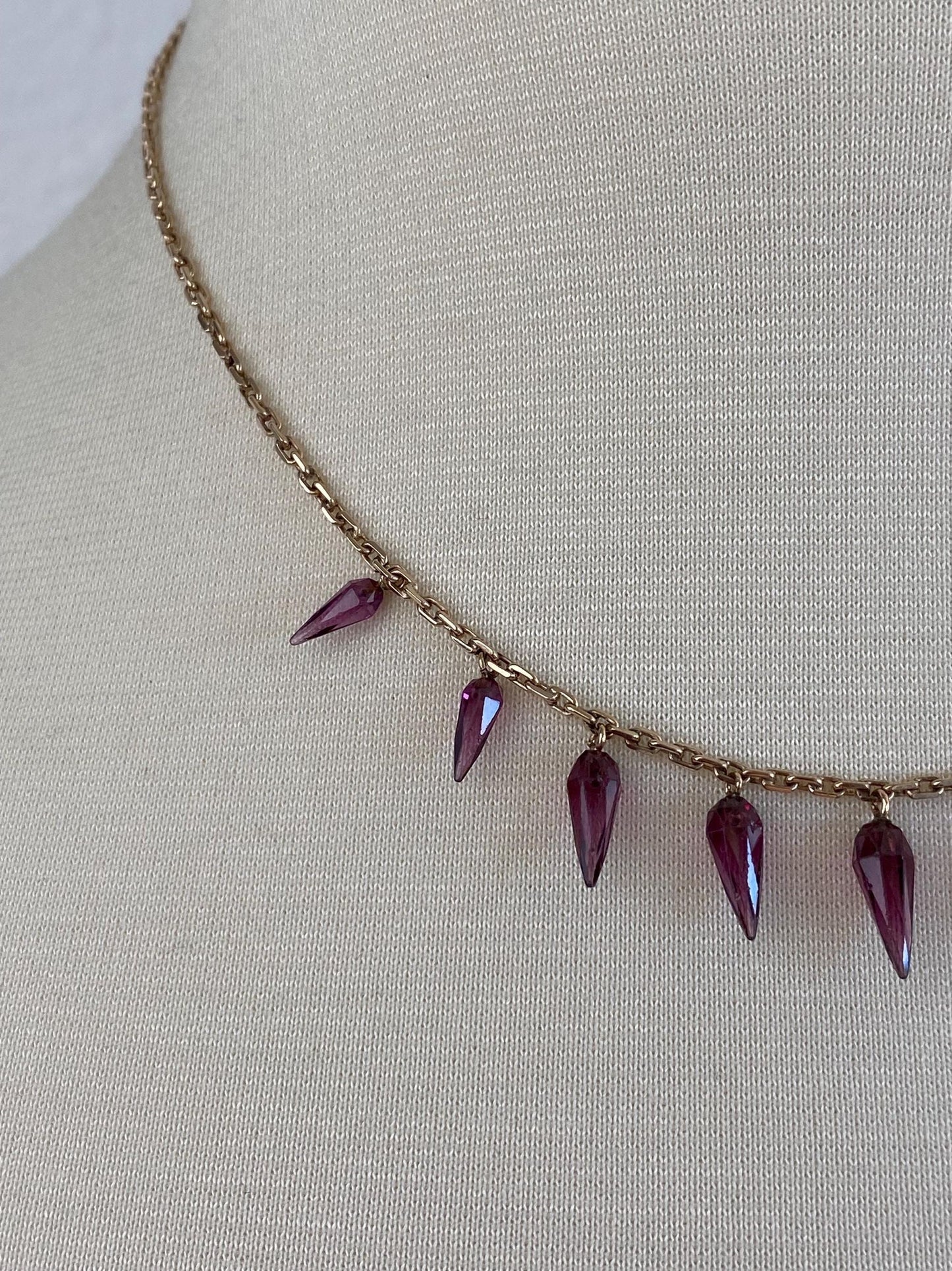 Vintage Solid 14k Rosey Gold Pink Tourmaline Spikes Biker Link Chain Necklace - 16.75 inches