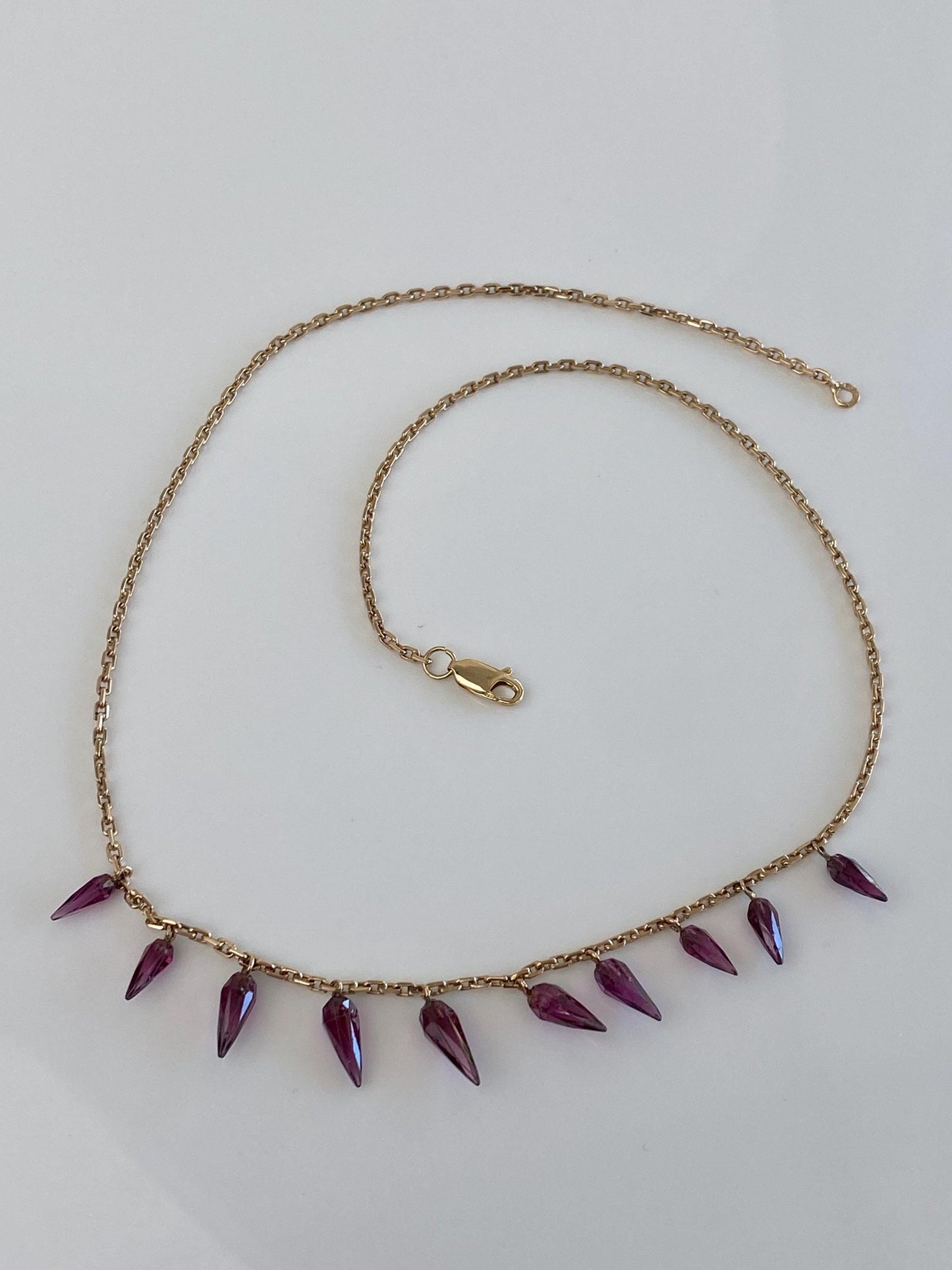 Vintage Solid 14k Rosey Gold Pink Tourmaline Spikes Biker Link Chain Necklace - 16.75 inches