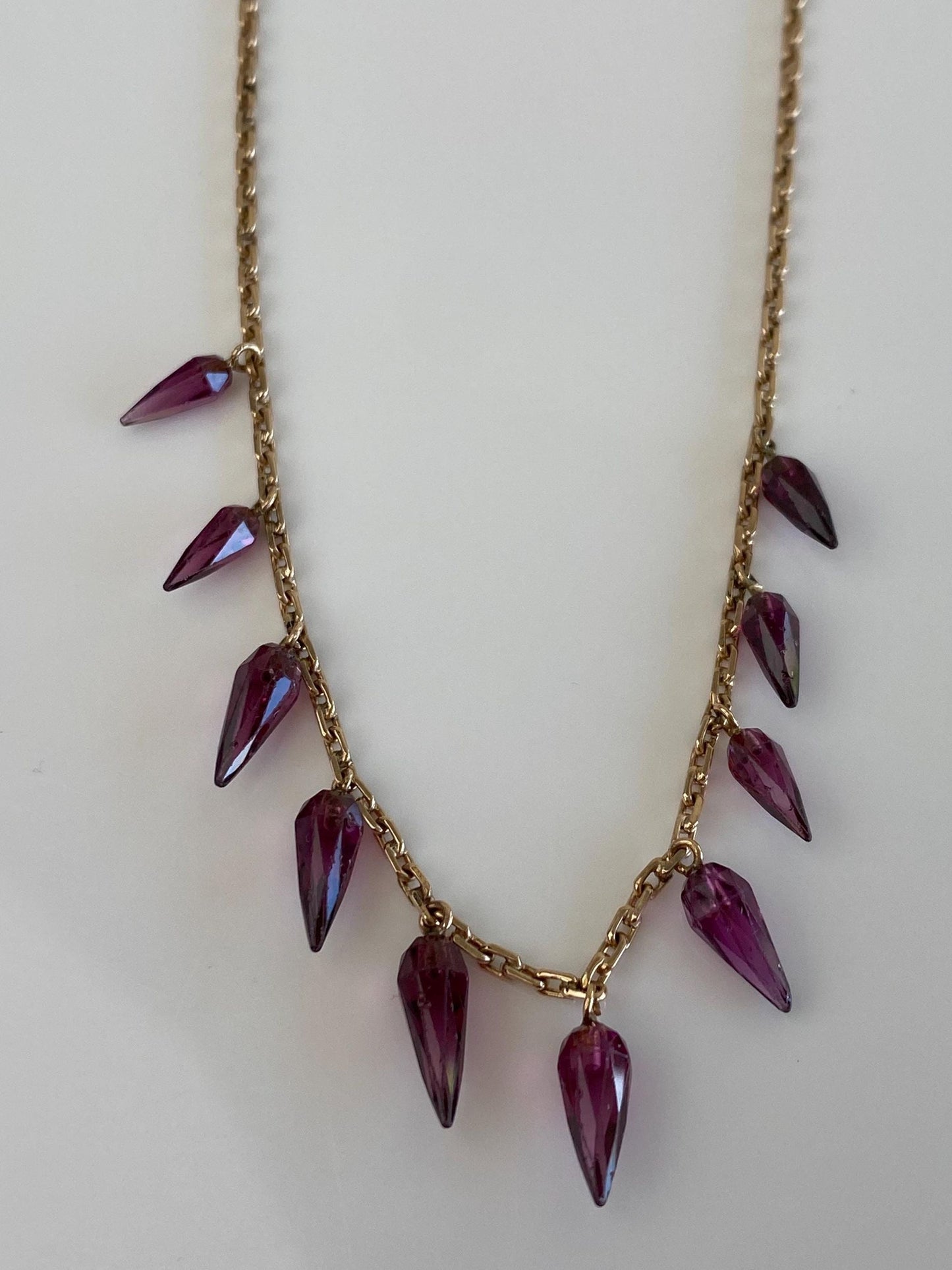 Vintage Solid 14k Rosey Gold Pink Tourmaline Spikes Biker Link Chain Necklace - 16.75 inches