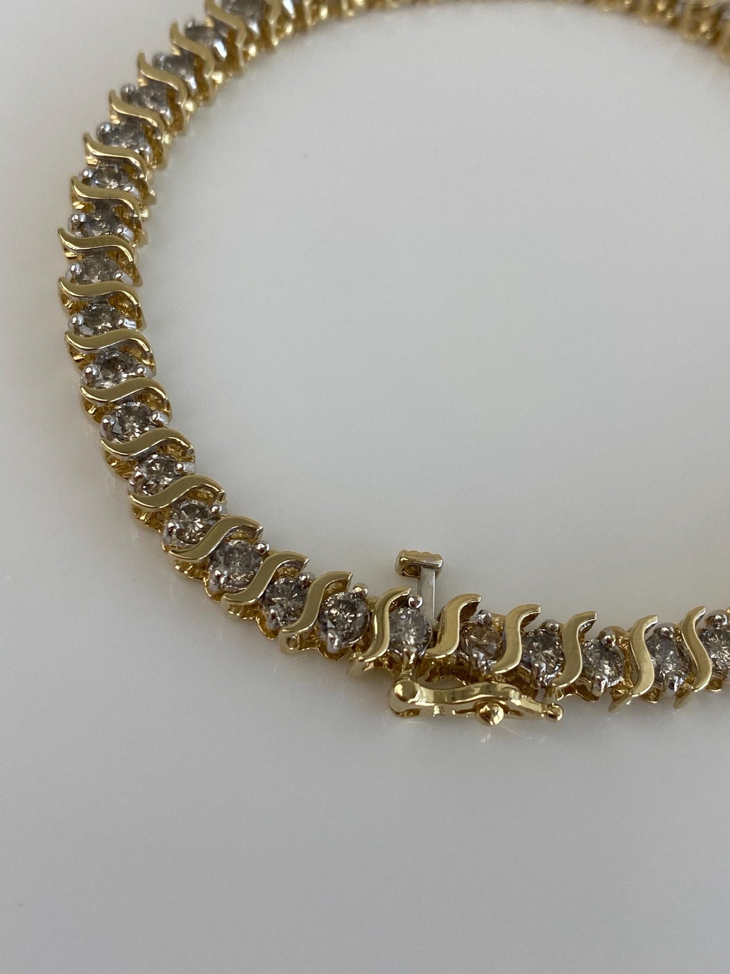 Vintage Solid 14k Yellow Gold 5ct. Diamond S Link Tennis Bracelet - 7.5 Inches