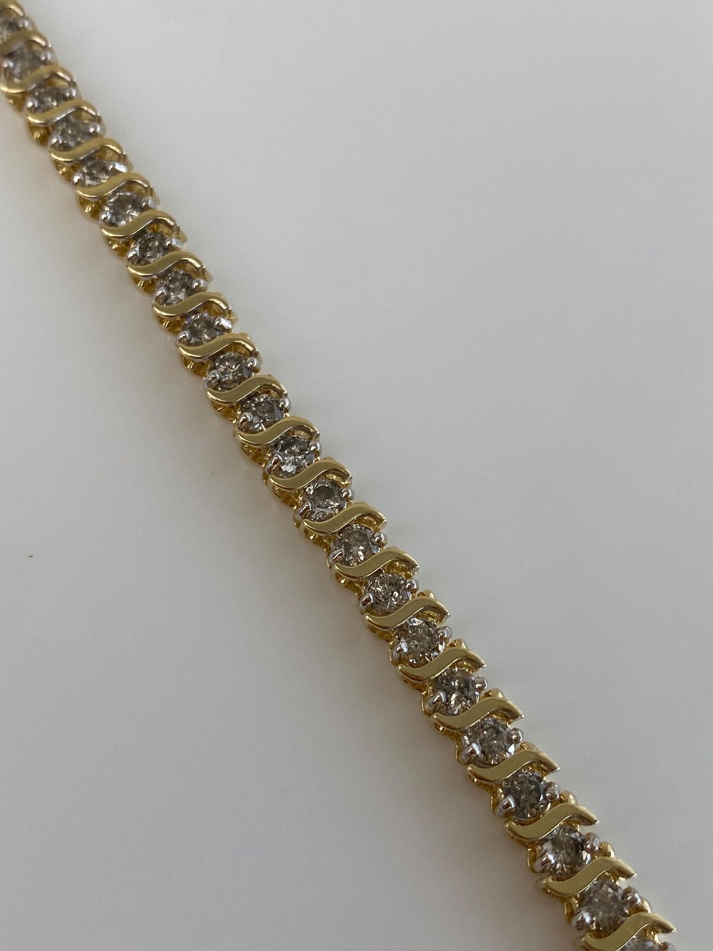 Vintage Solid 14k Yellow Gold 5ct. Diamond S Link Tennis Bracelet - 7.5 Inches