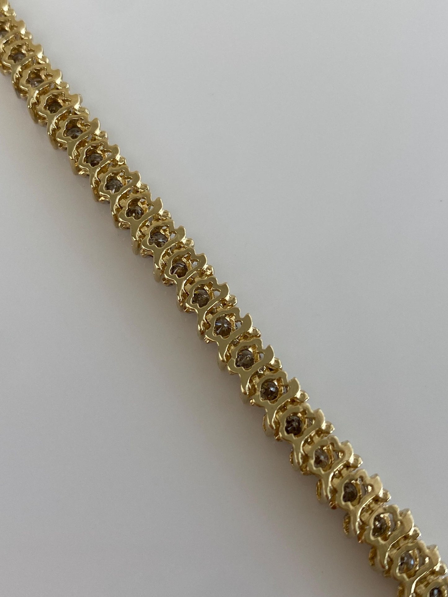 Vintage Solid 14k Yellow Gold 5ct. Diamond S Link Tennis Bracelet - 7.5 Inches