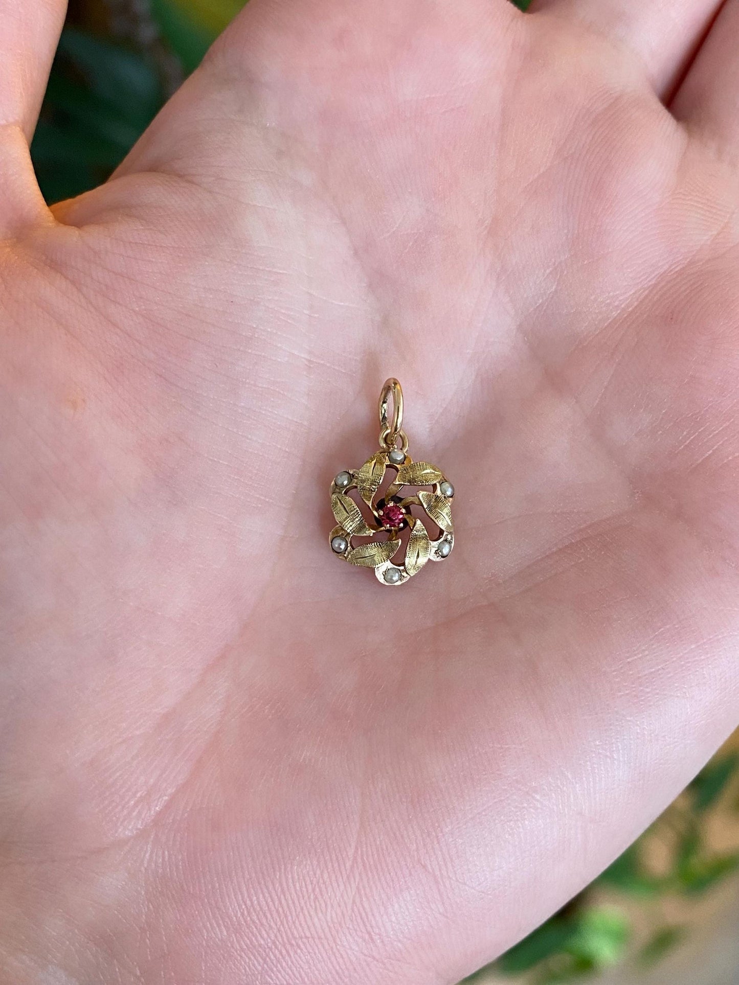 Vintage Solid 9k Yellow Gold Pink Cubic Zirconia Seed Pearls Stick Pin Conversion Charm