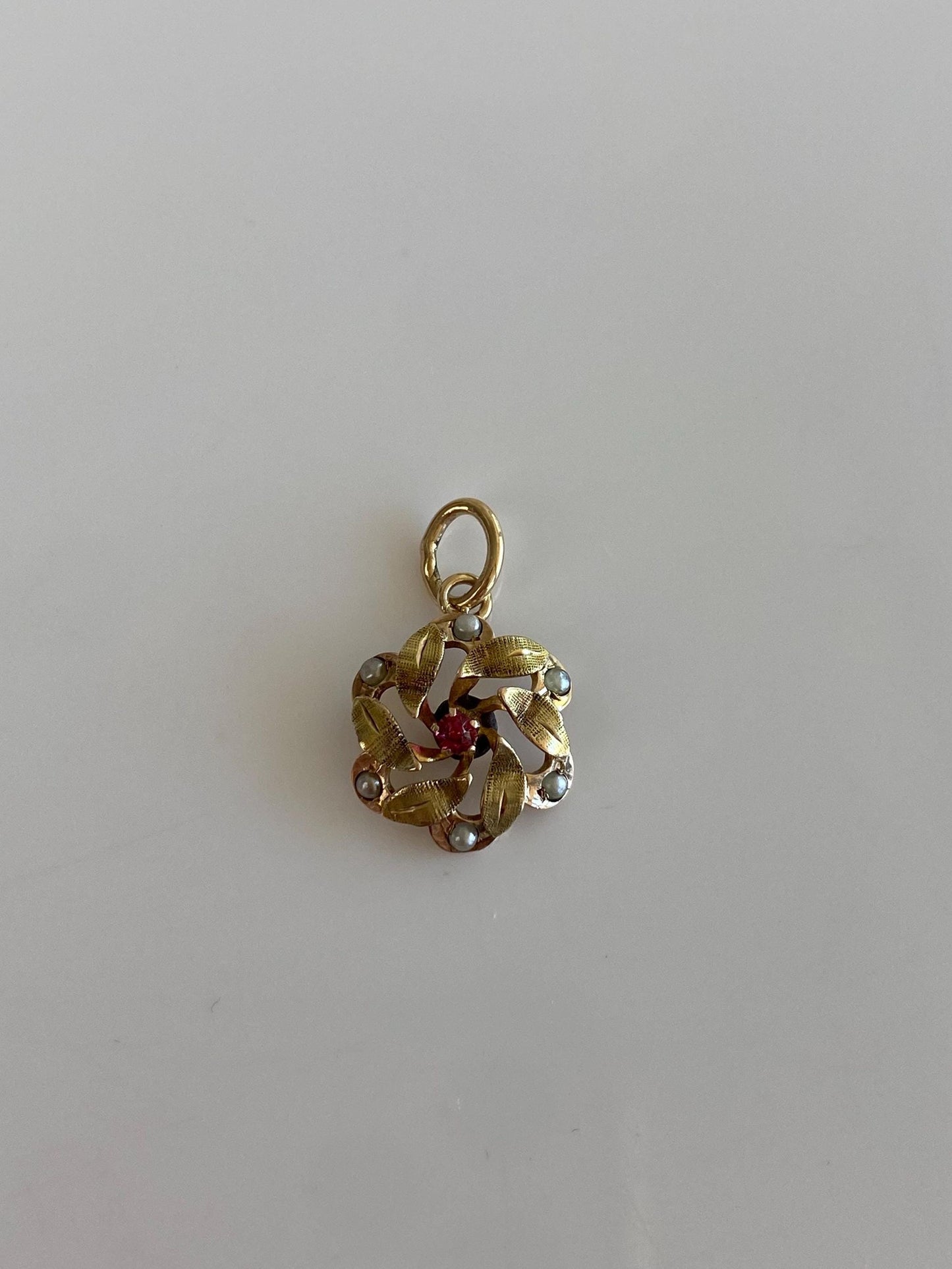Vintage Solid 9k Yellow Gold Pink Cubic Zirconia Seed Pearls Stick Pin Conversion Charm