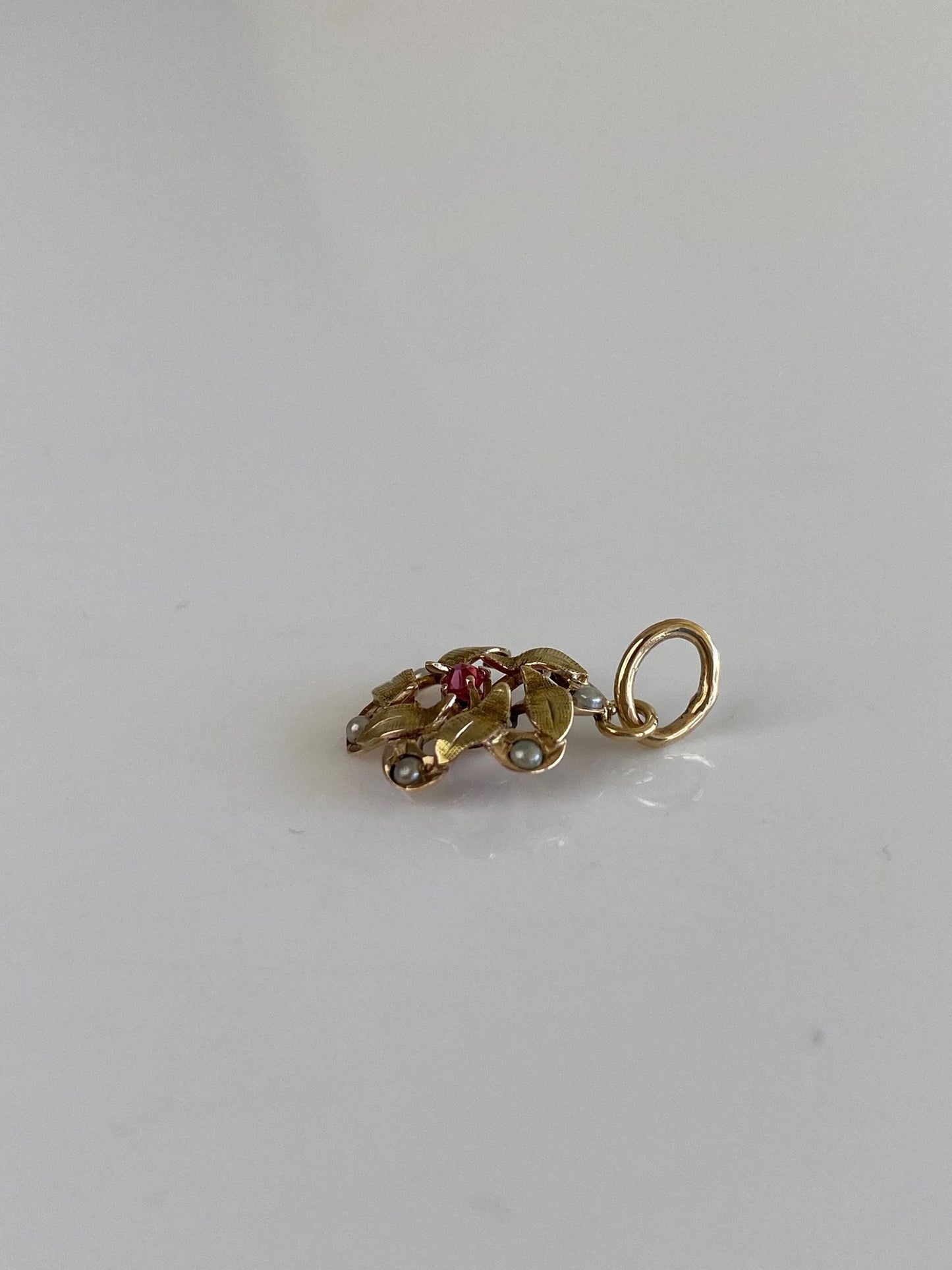 Vintage Solid 9k Yellow Gold Pink Cubic Zirconia Seed Pearls Stick Pin Conversion Charm