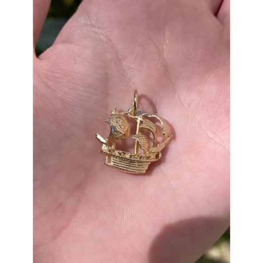 Vintage Solid 14k Yellow Gold Pirate Ship Charm