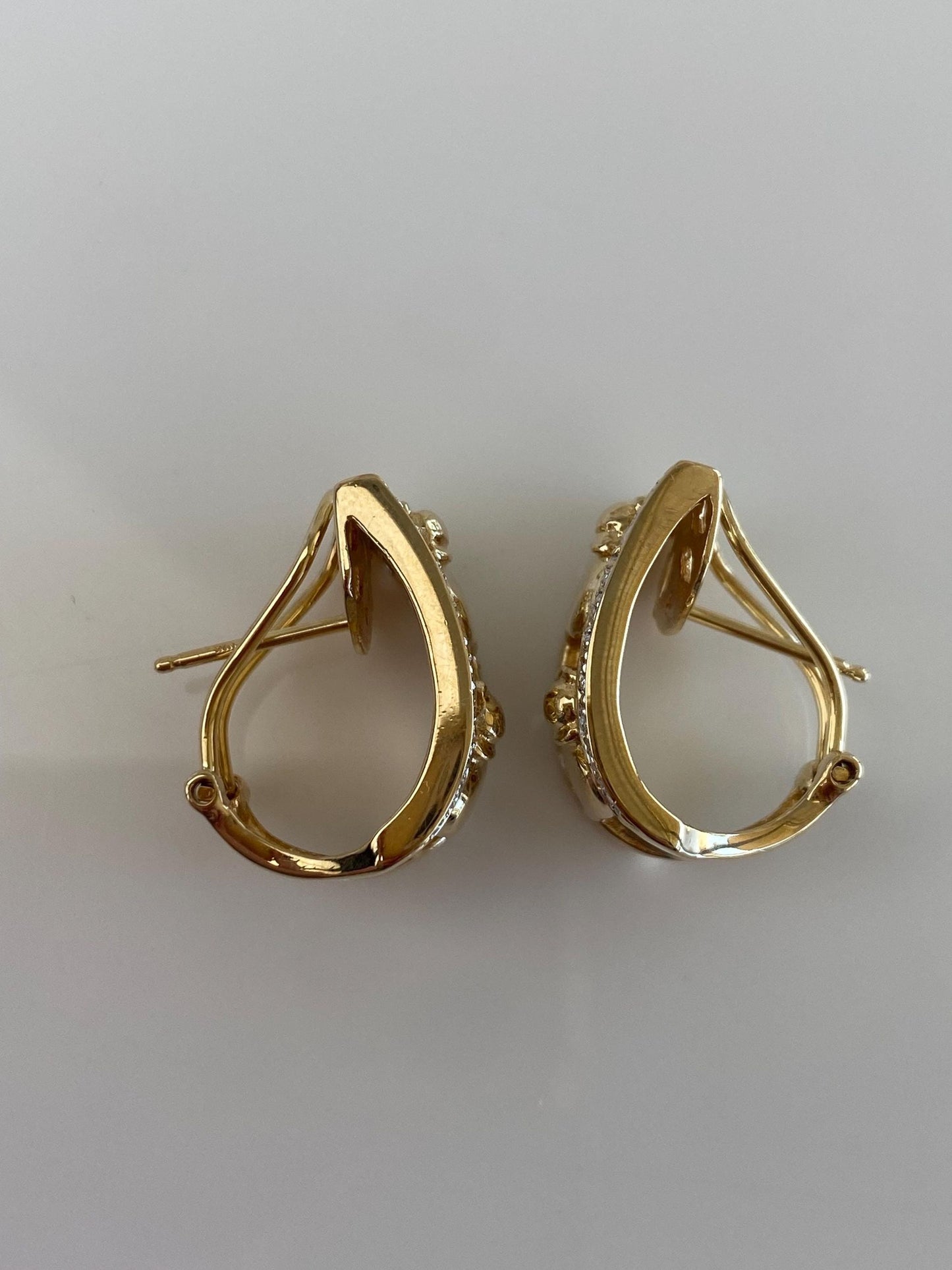 Vintage Solid 14k White & Yellow Gold Diamond Elephants Drop Earrings