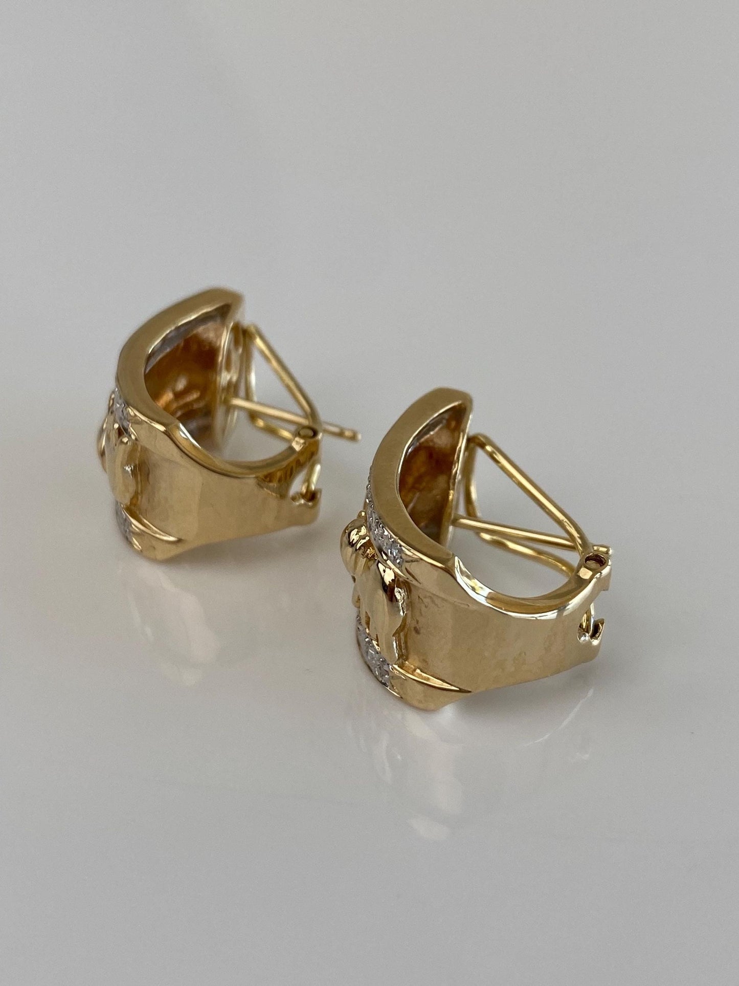 Vintage Solid 14k White & Yellow Gold Diamond Elephants Drop Earrings