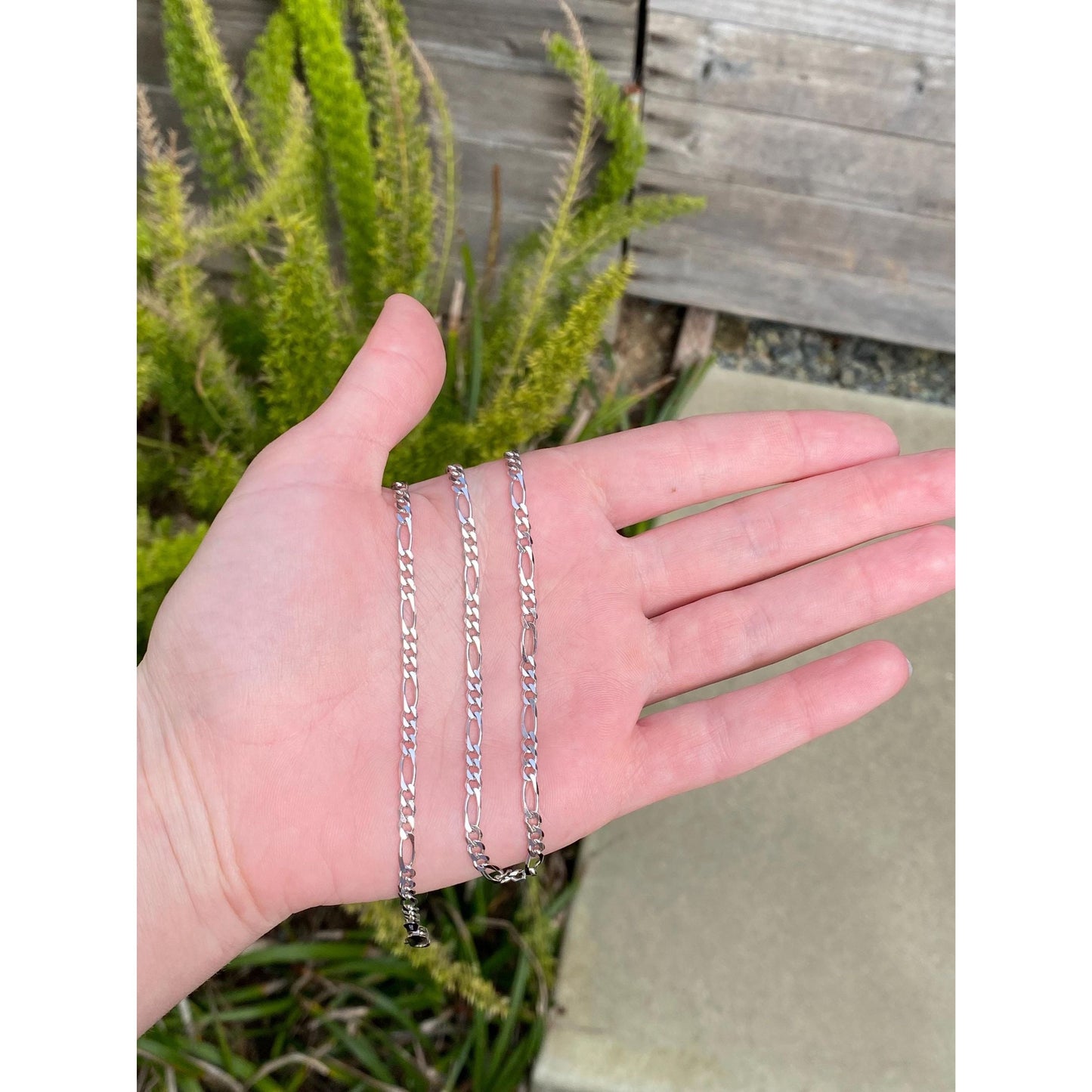 Vintage Solid 14k White Gold Figaro Chain Necklace - 18 inches