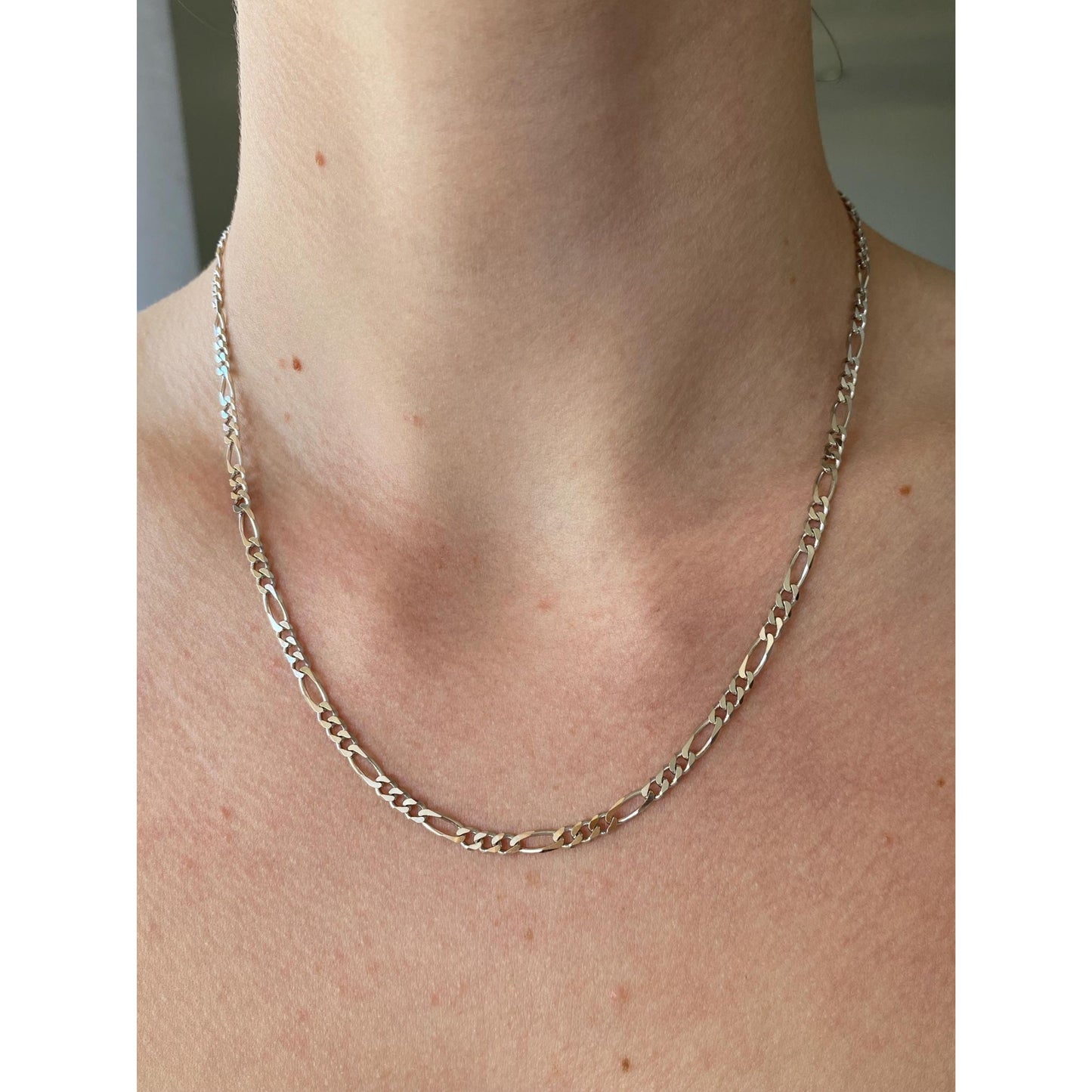 Vintage Solid 14k White Gold Figaro Chain Necklace - 18 inches