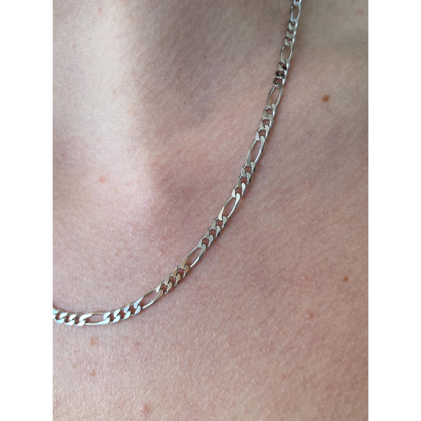 Vintage Solid 14k White Gold Figaro Chain Necklace - 18 inches