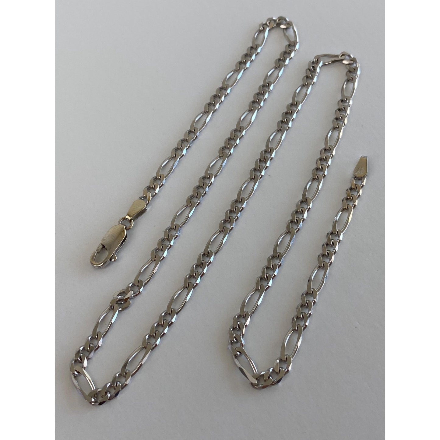 Vintage Solid 14k White Gold Figaro Chain Necklace - 18 inches