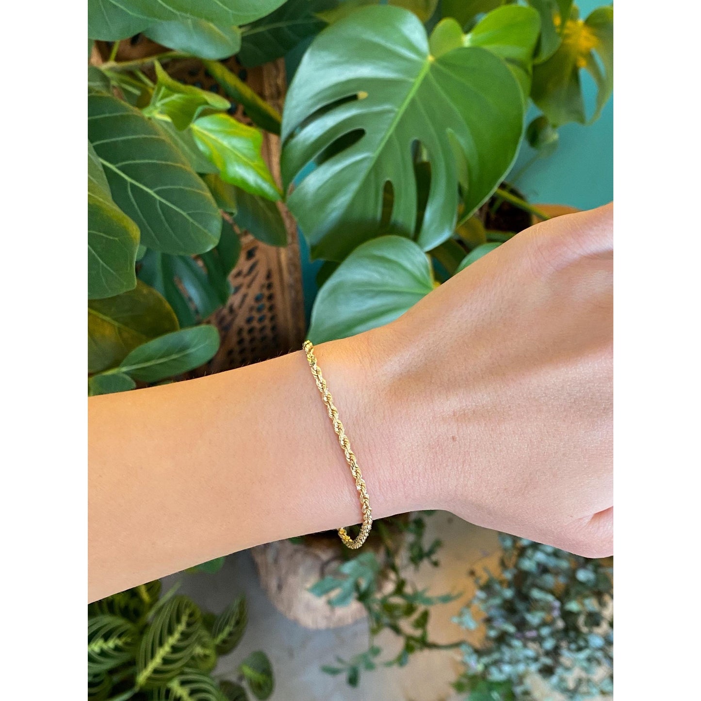 Vintage Solid 14k Yellow Gold Rope Chain Bracelet - 7.5 inches