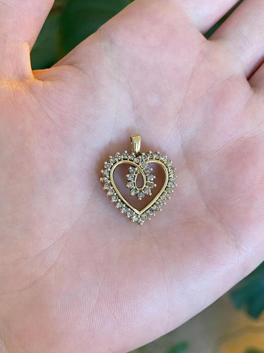 Vintage Solid 10k Yellow Gold Diamond Heart Charm