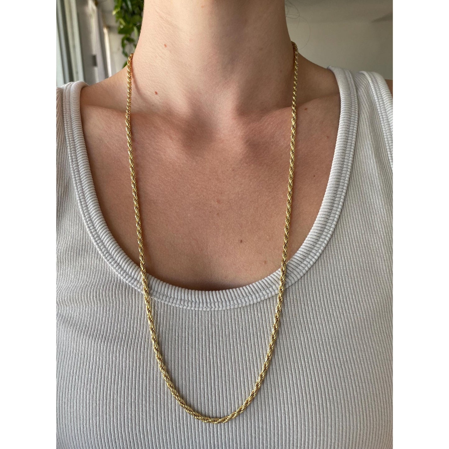 Vintage 14k Yellow Gold Long Rope Chain Necklace - 28 inches