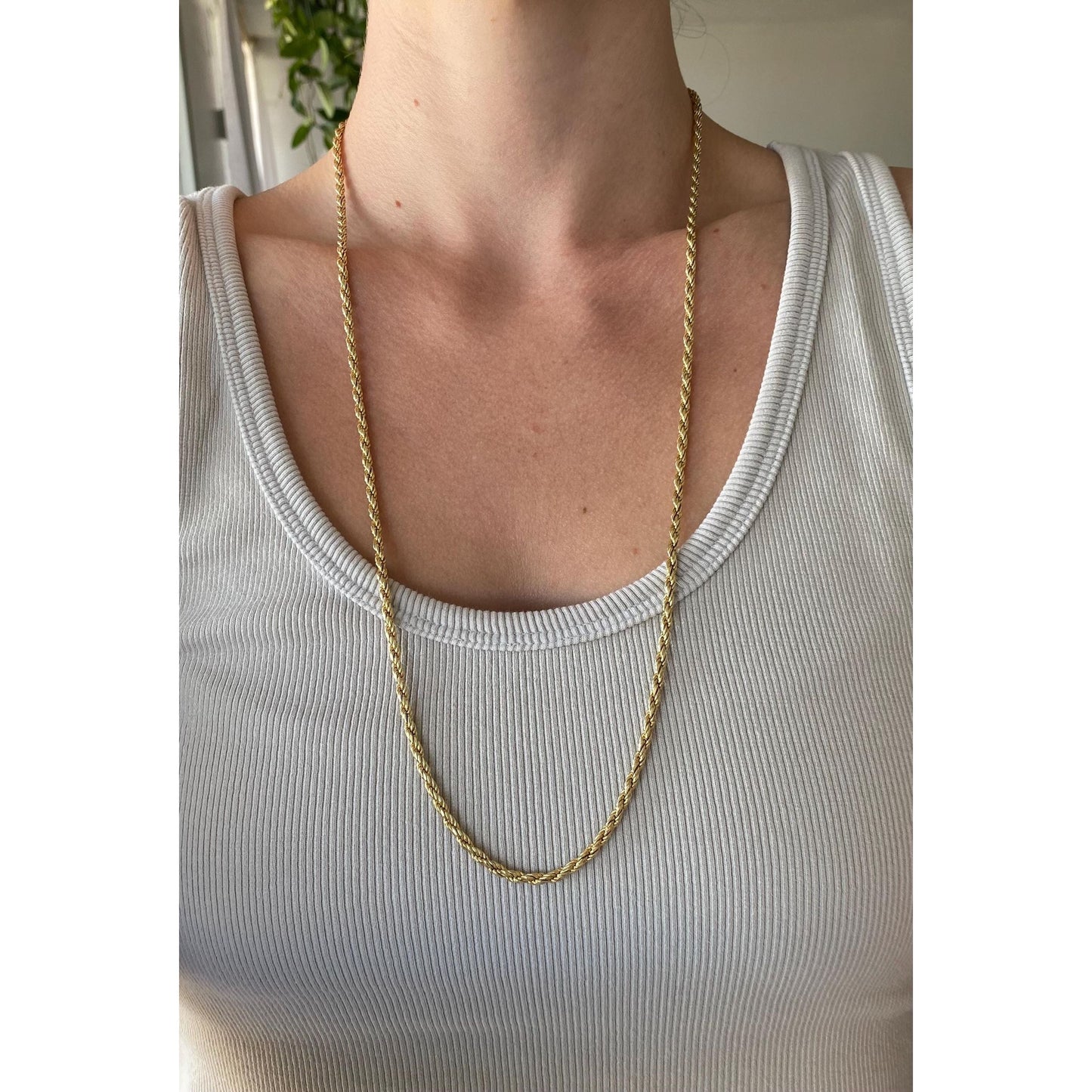 Vintage 14k Yellow Gold Long Rope Chain Necklace - 28 inches