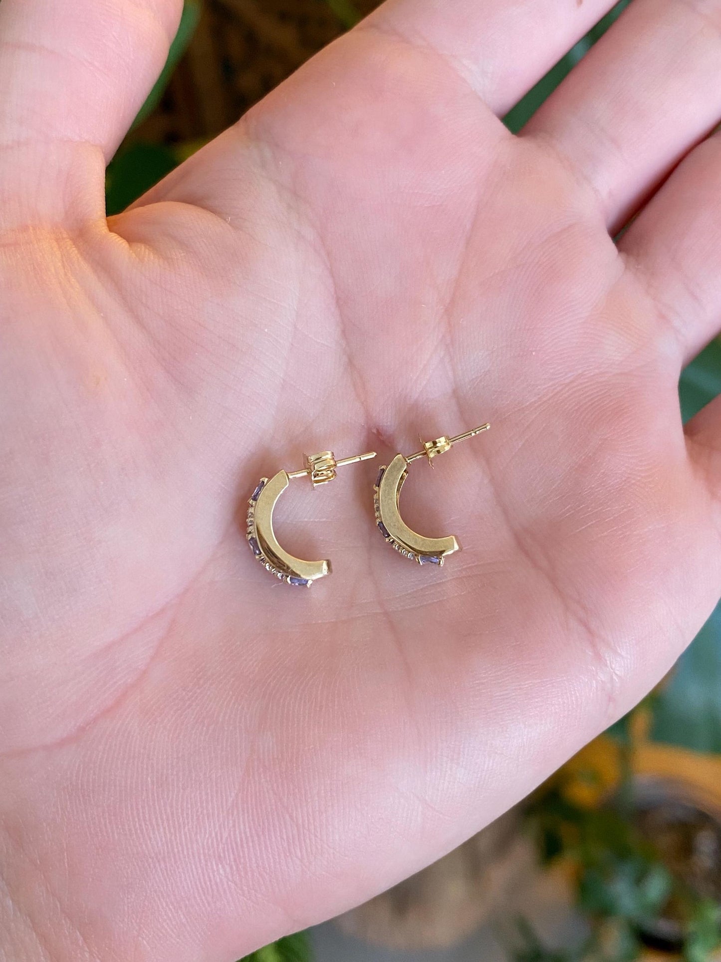 Vintage Solid 10k White & Yellow Gold Diamond Tanzanite Drop Earrings